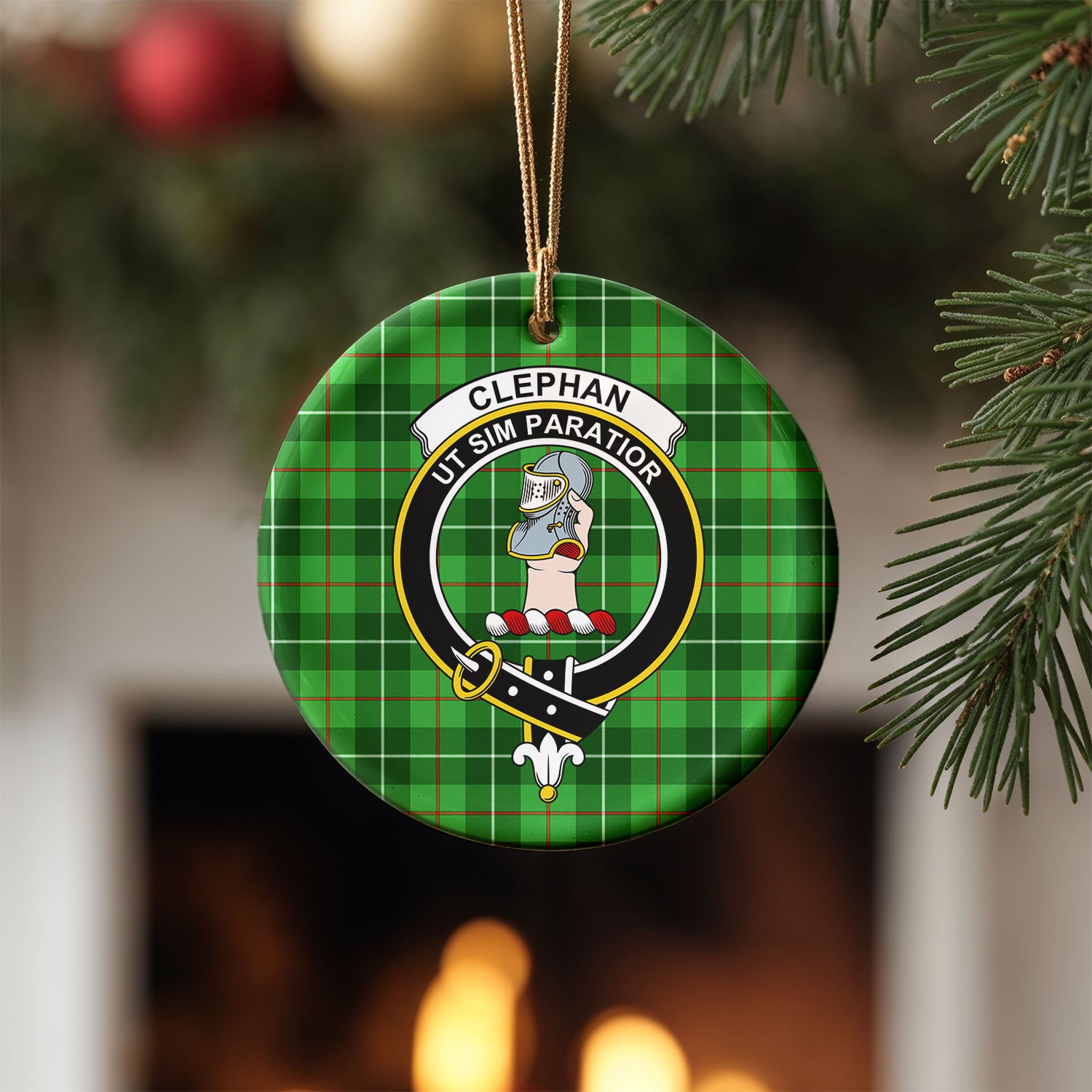 Clephan (or Clephane) Tartan Crest Christmas Ceramic Ornament