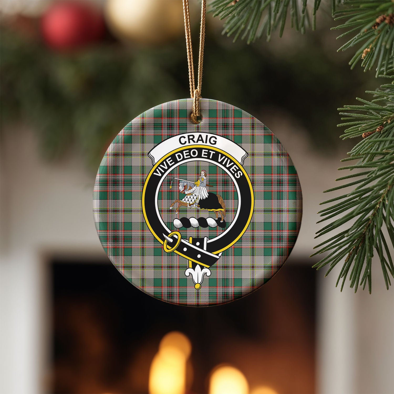 Craig Ancient Tartan Crest Christmas Ceramic Ornament