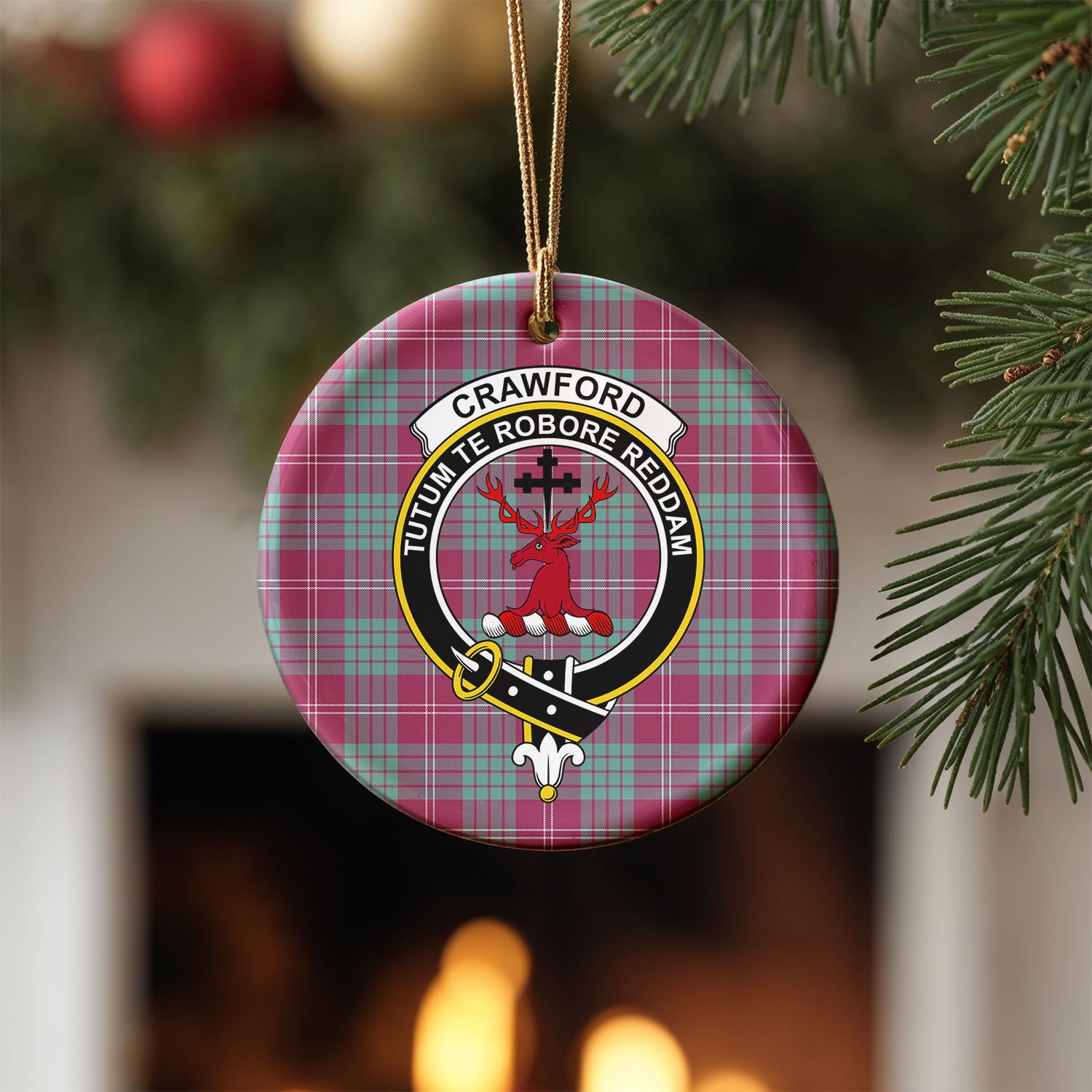 Crawford Ancient Tartan Crest Christmas Ceramic Ornament
