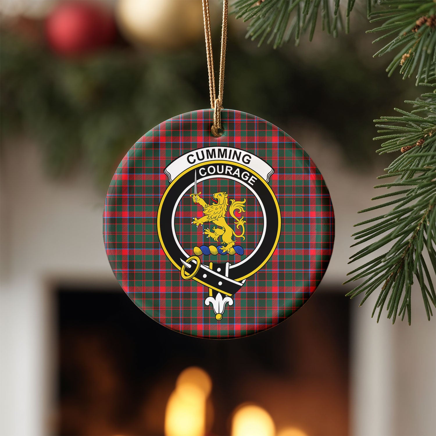Cumming Hunting Modern Tartan Crest Christmas Ceramic Ornament