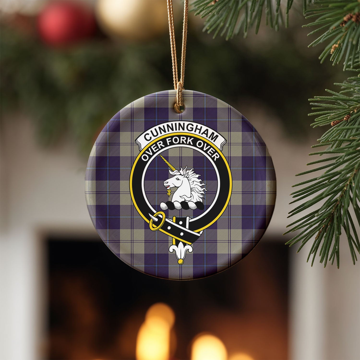 Cunningham Dress Blue Dancers Tartan Crest Christmas Ceramic Ornament