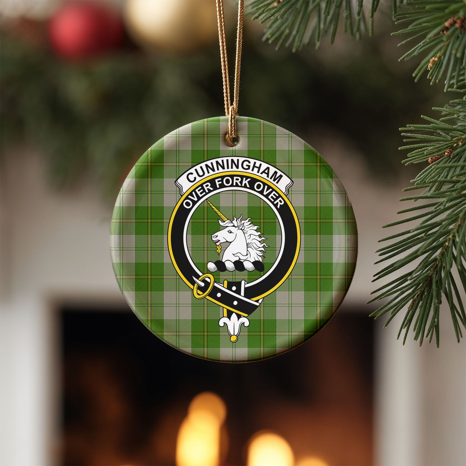 Cunningham Dress Green Dancers Tartan Crest Christmas Ceramic Ornament