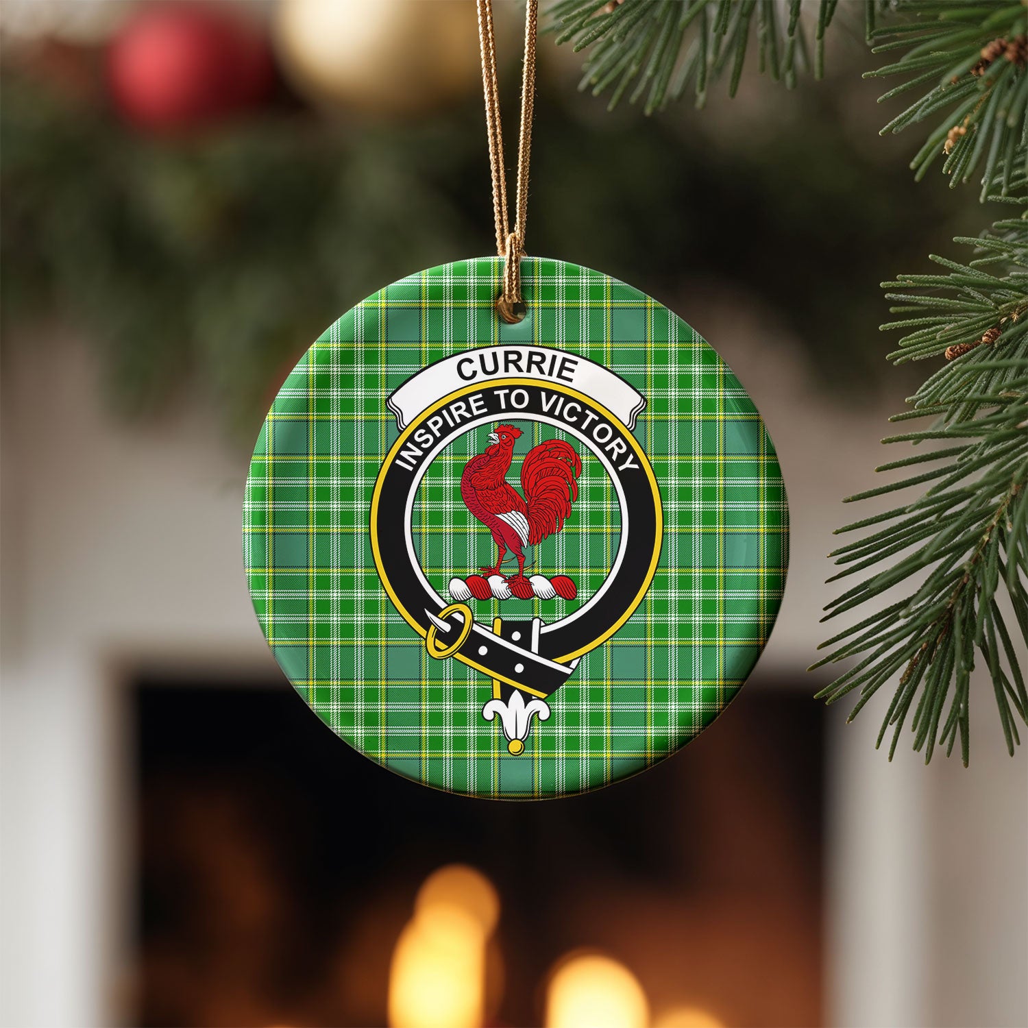 Currie Tartan Crest Christmas Ceramic Ornament