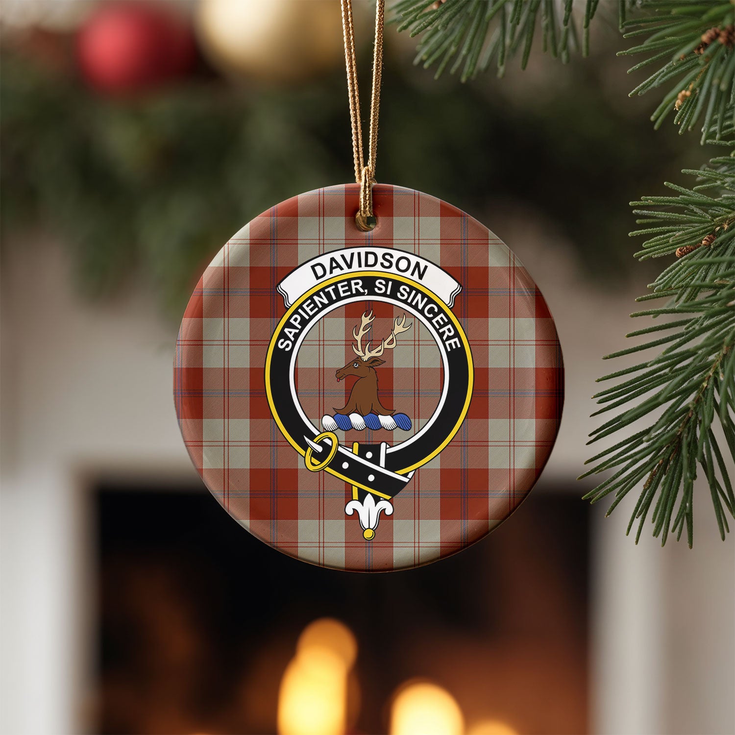 Davidson Dress Dancers Tartan Crest Christmas Ceramic Ornament