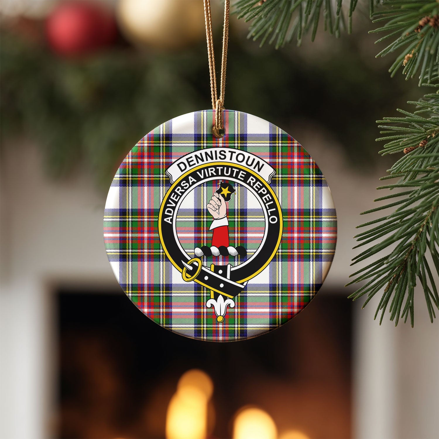 Dennistoun Tartan Crest Christmas Ceramic Ornament