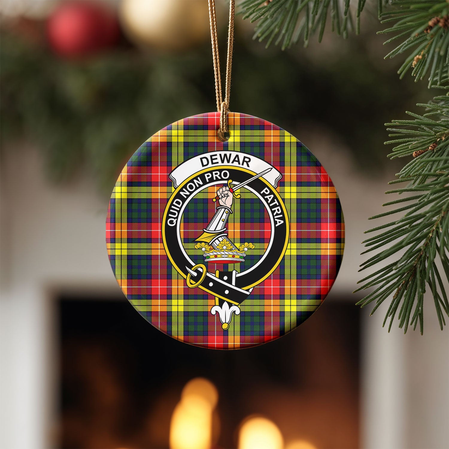 Dewar Tartan Crest Christmas Ceramic Ornament
