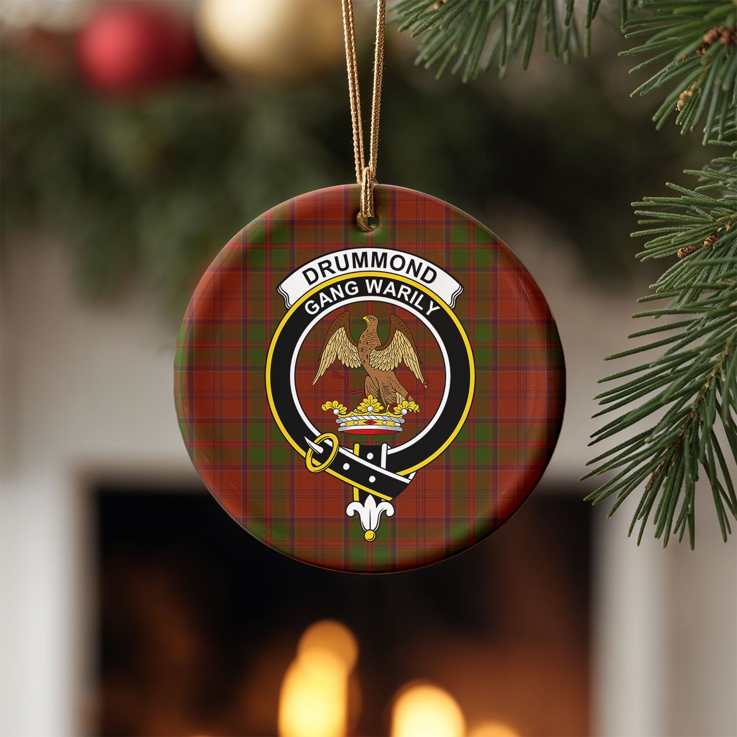 Drummond Clan Tartan Crest Christmas Ceramic Ornament