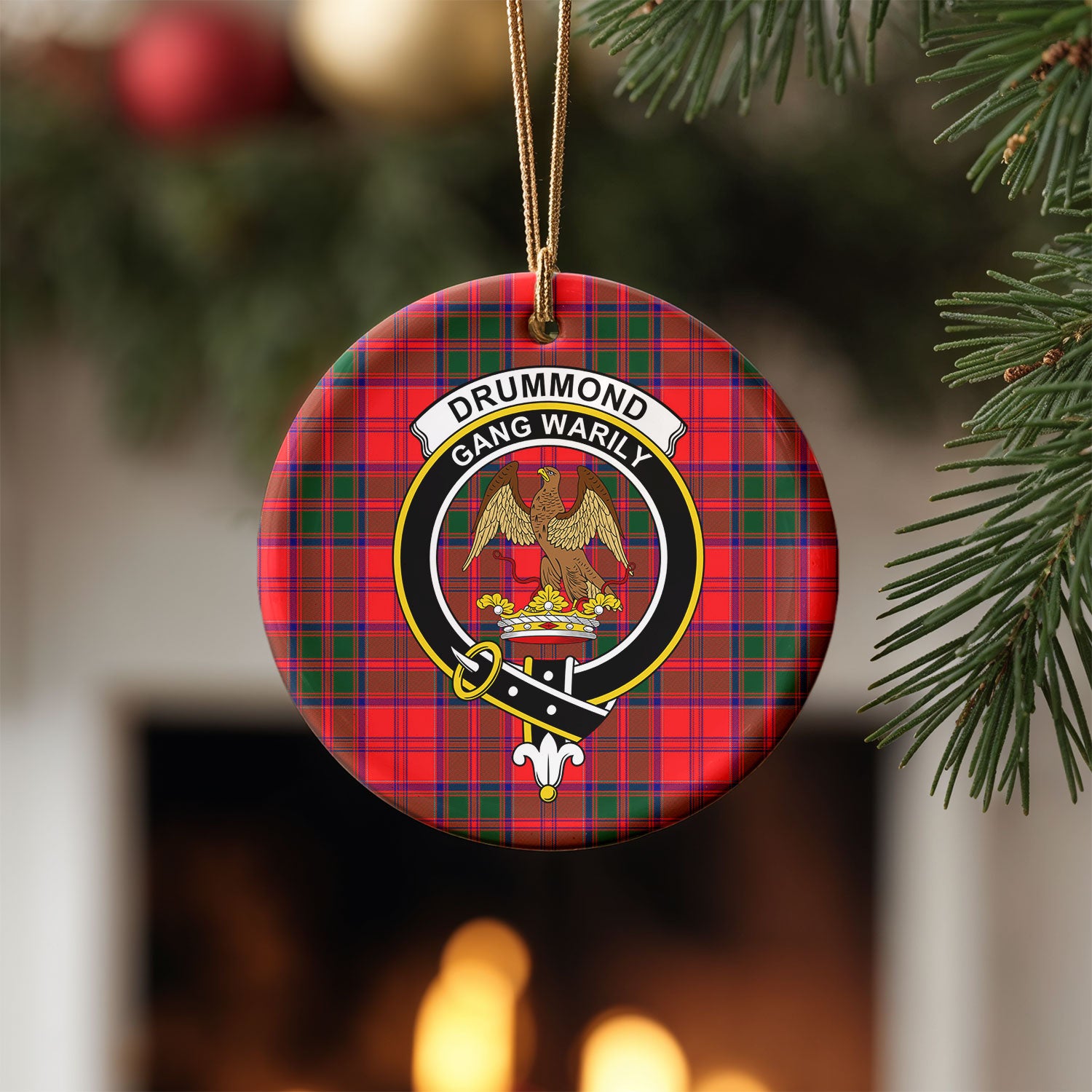 Drummond Modern Tartan Crest Christmas Ceramic Ornament