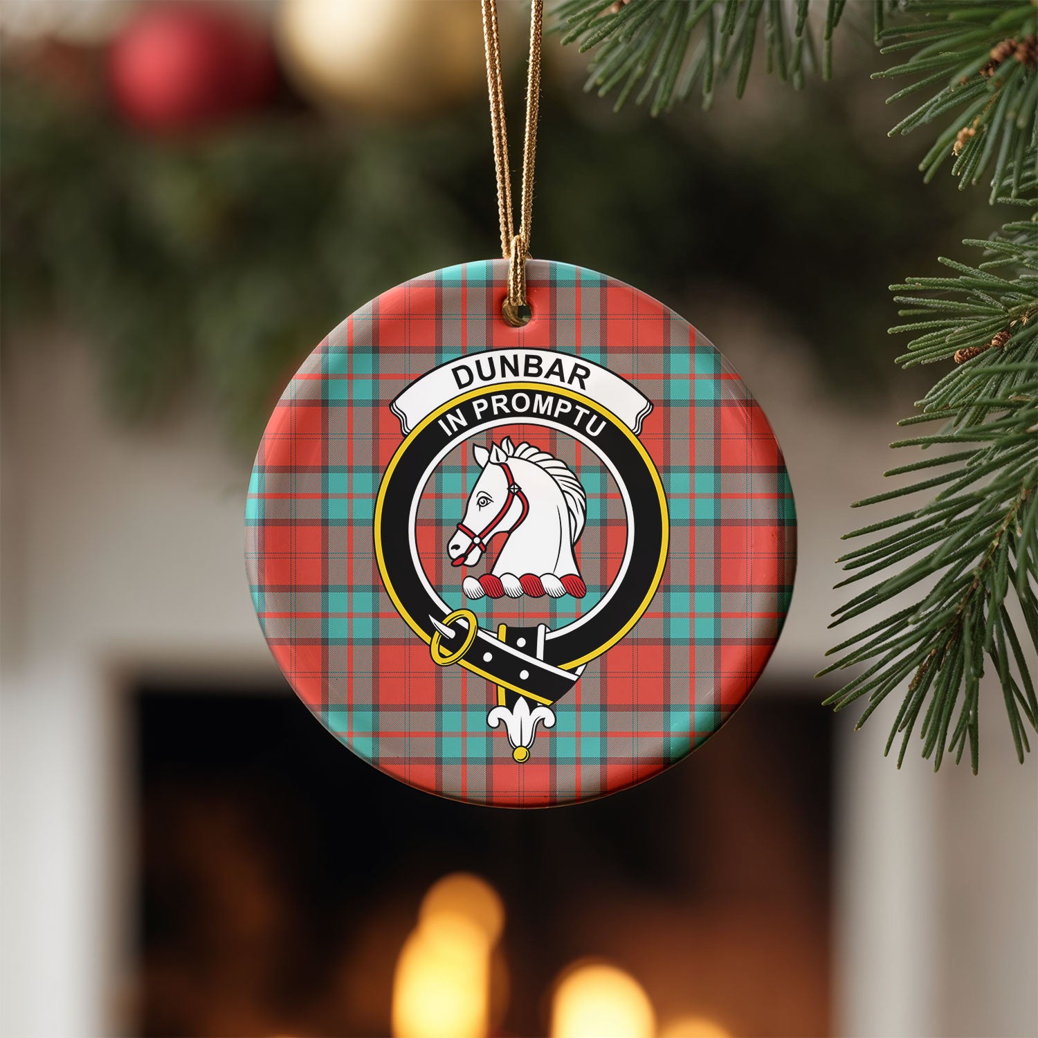 Dunbar Ancient Tartan Crest Christmas Ceramic Ornament