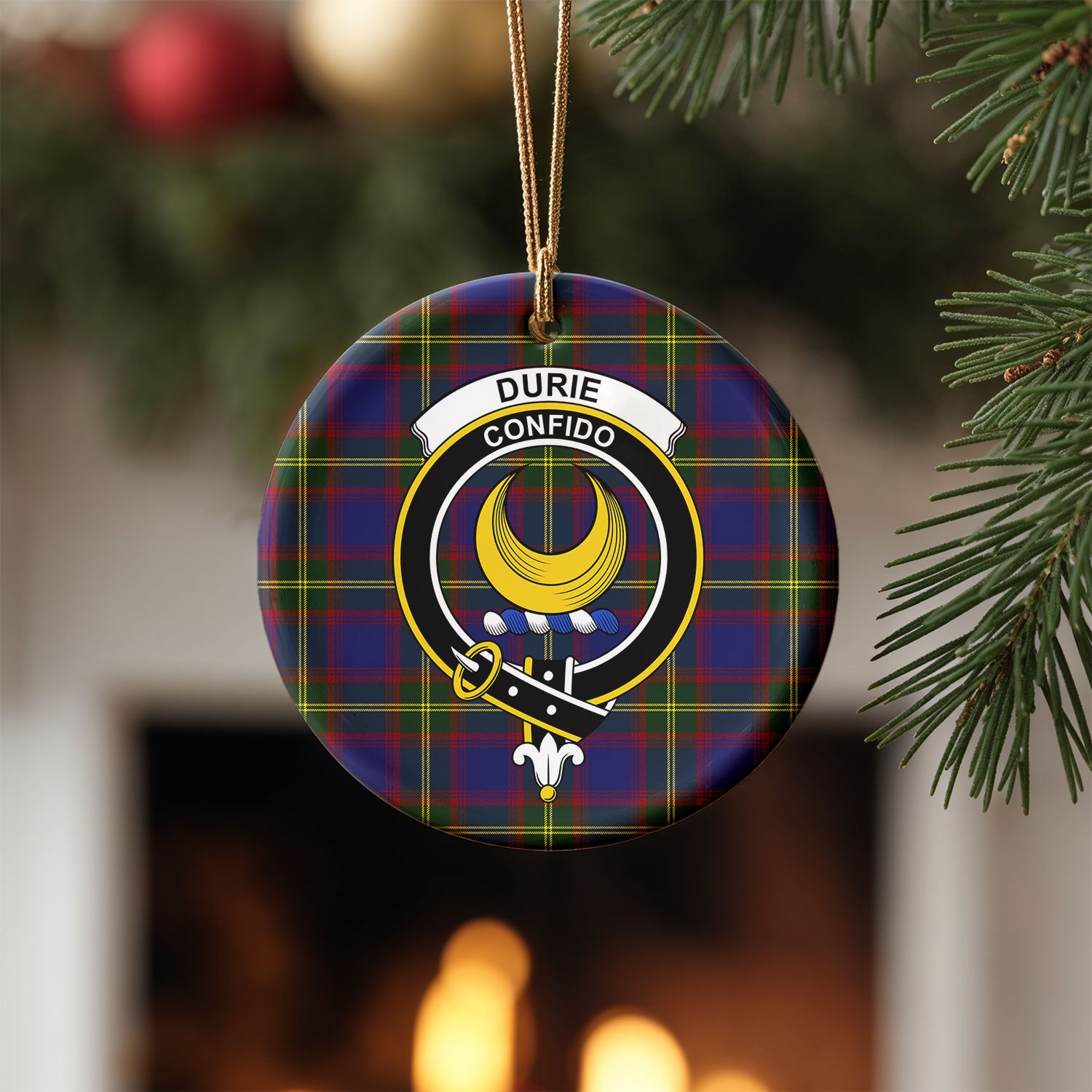 Durie Tartan Crest Christmas Ceramic Ornament