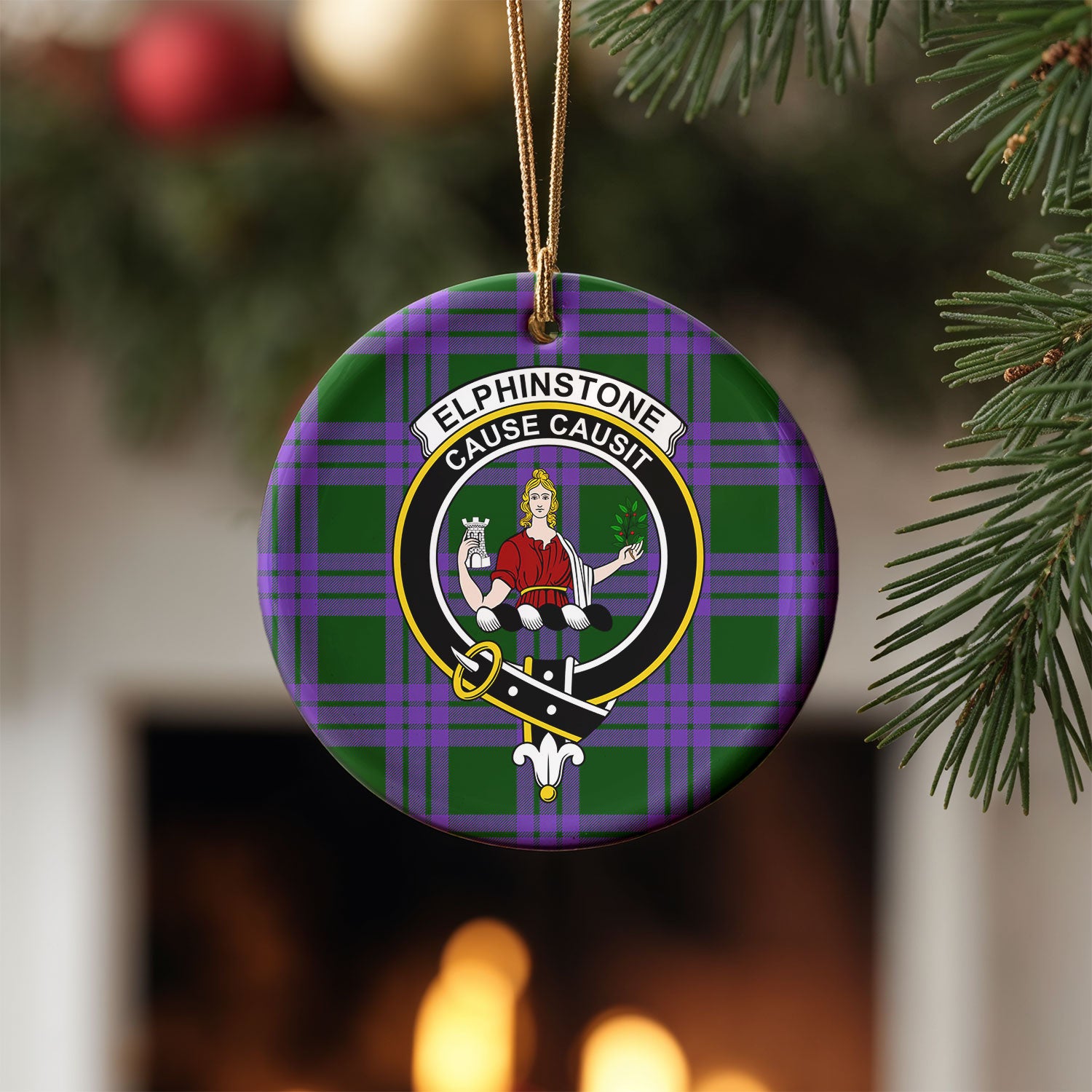 Elphinstone Tartan Crest Christmas Ceramic Ornament