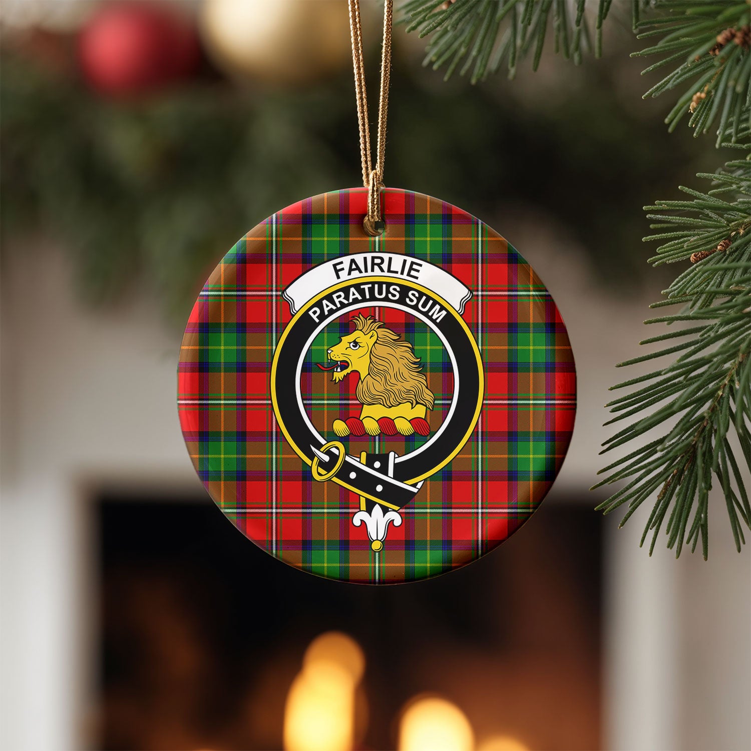 Fairlie Tartan Crest Christmas Ceramic Ornament