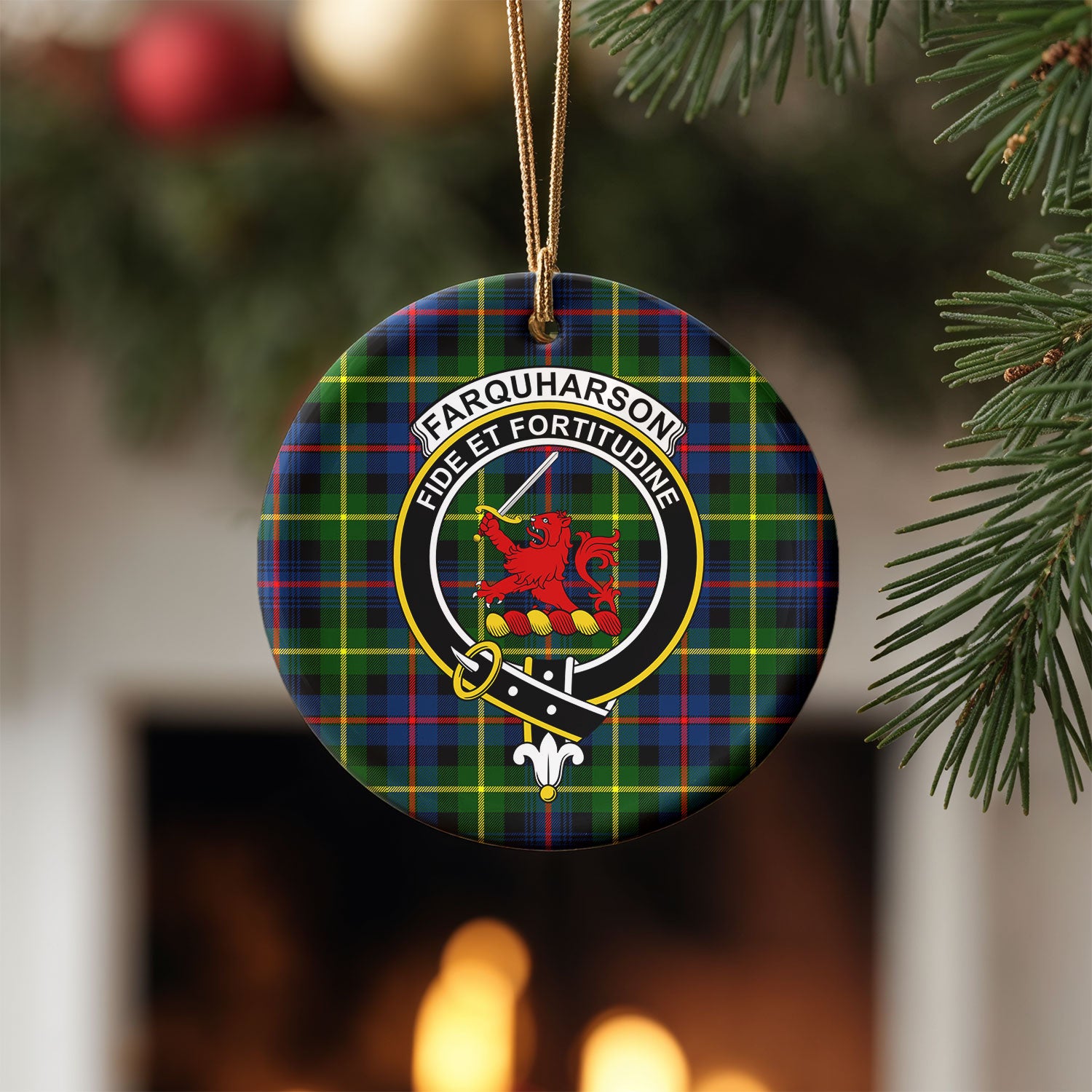 Farquharson Modern Tartan Crest Christmas Ceramic Ornament