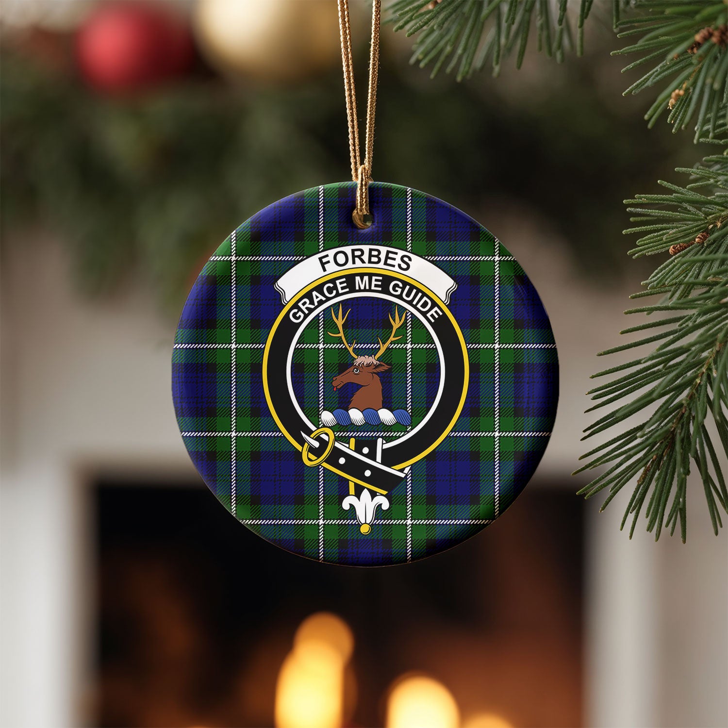 Forbes Modern Tartan Crest Christmas Ceramic Ornament