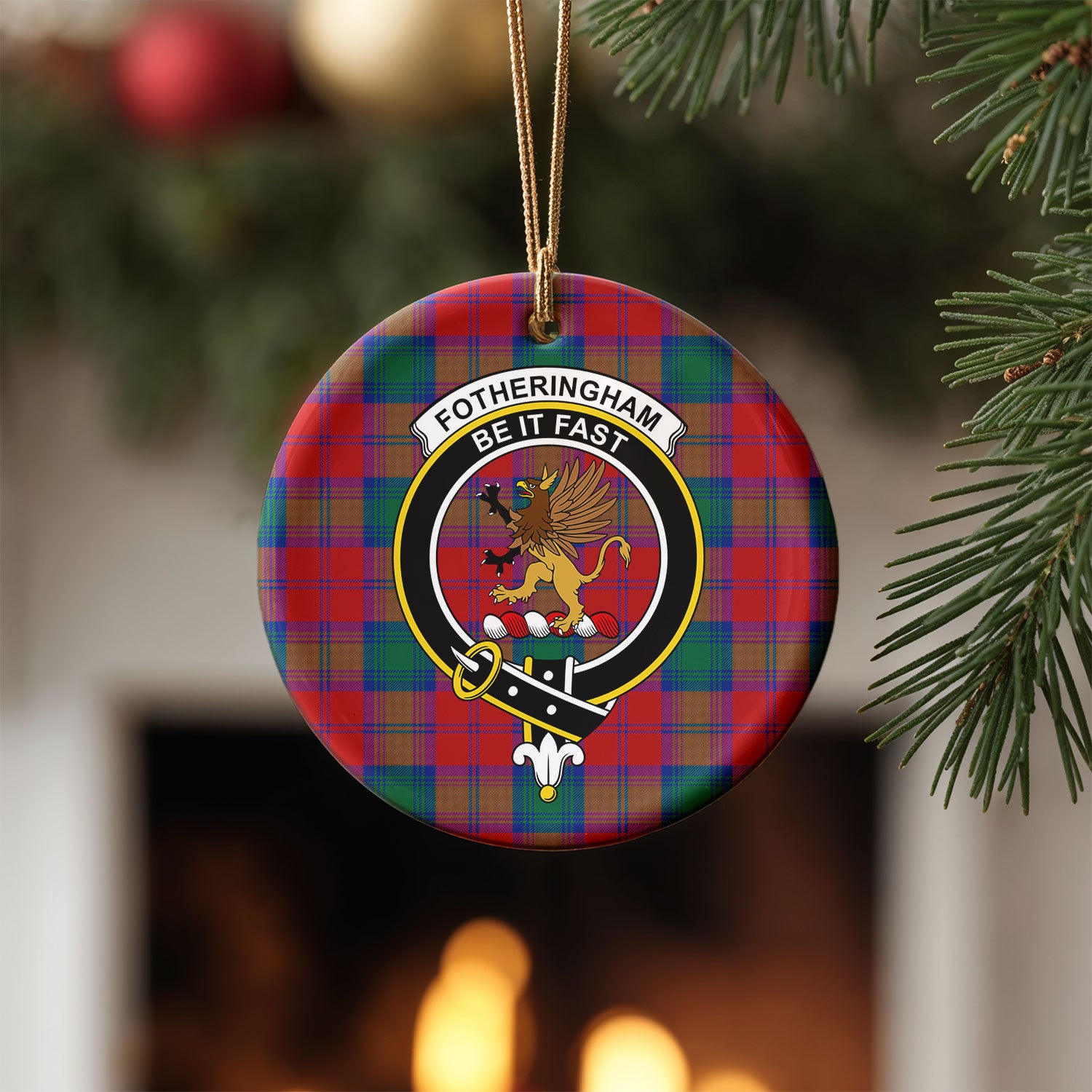 Fotheringham Tartan Crest Christmas Ceramic Ornament