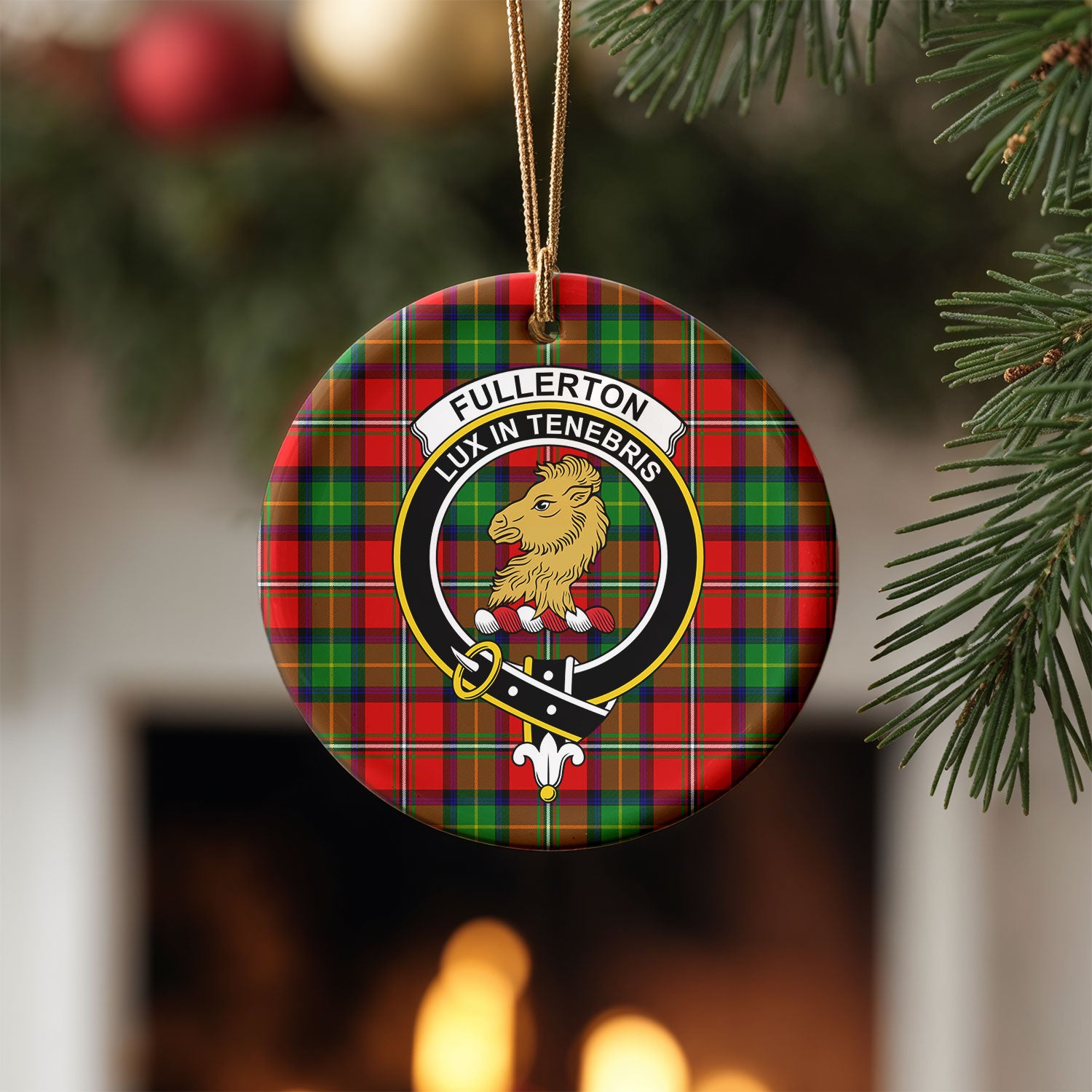 Fullerton Tartan Crest Christmas Ceramic Ornament