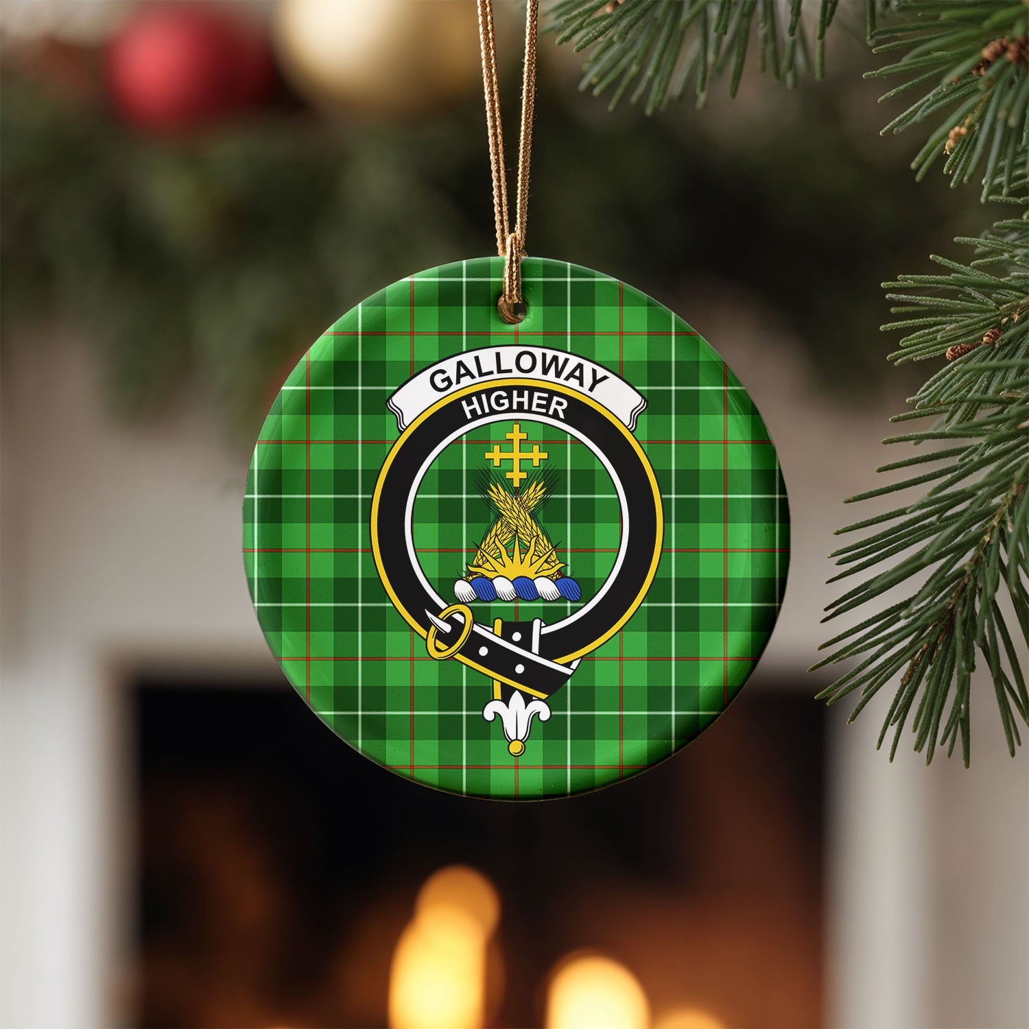 Galloway District Tartan Crest Christmas Ceramic Ornament