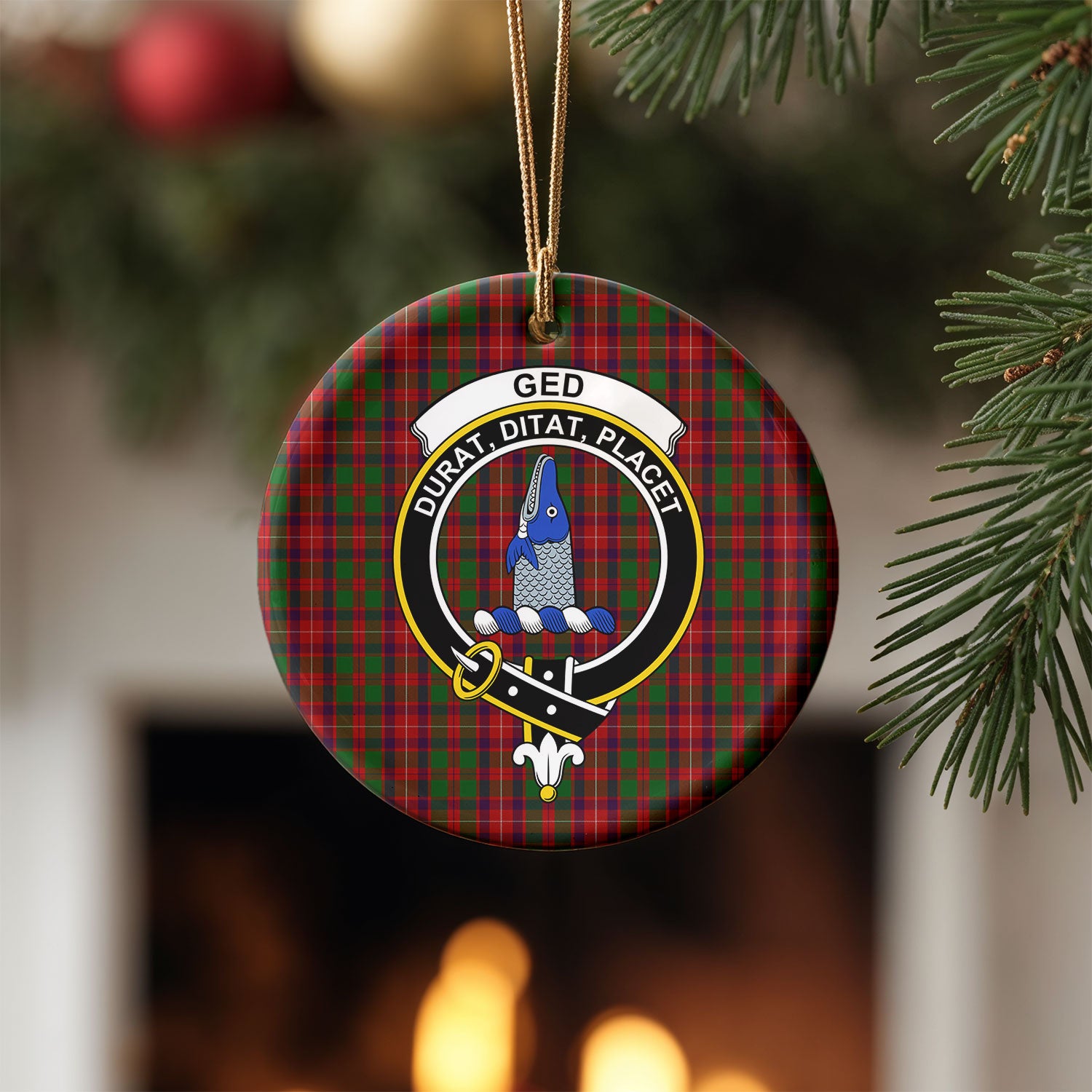 Ged Tartan Crest Christmas Ceramic Ornament
