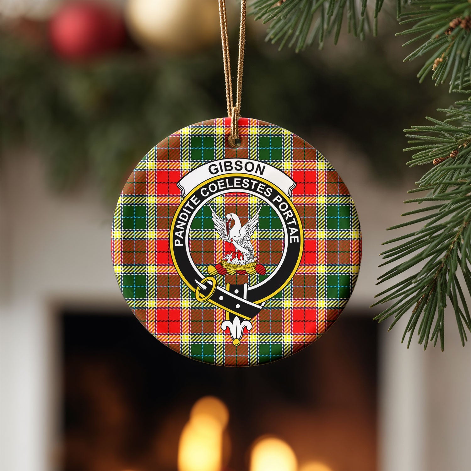 Gibson Tartan Crest Christmas Ceramic Ornament