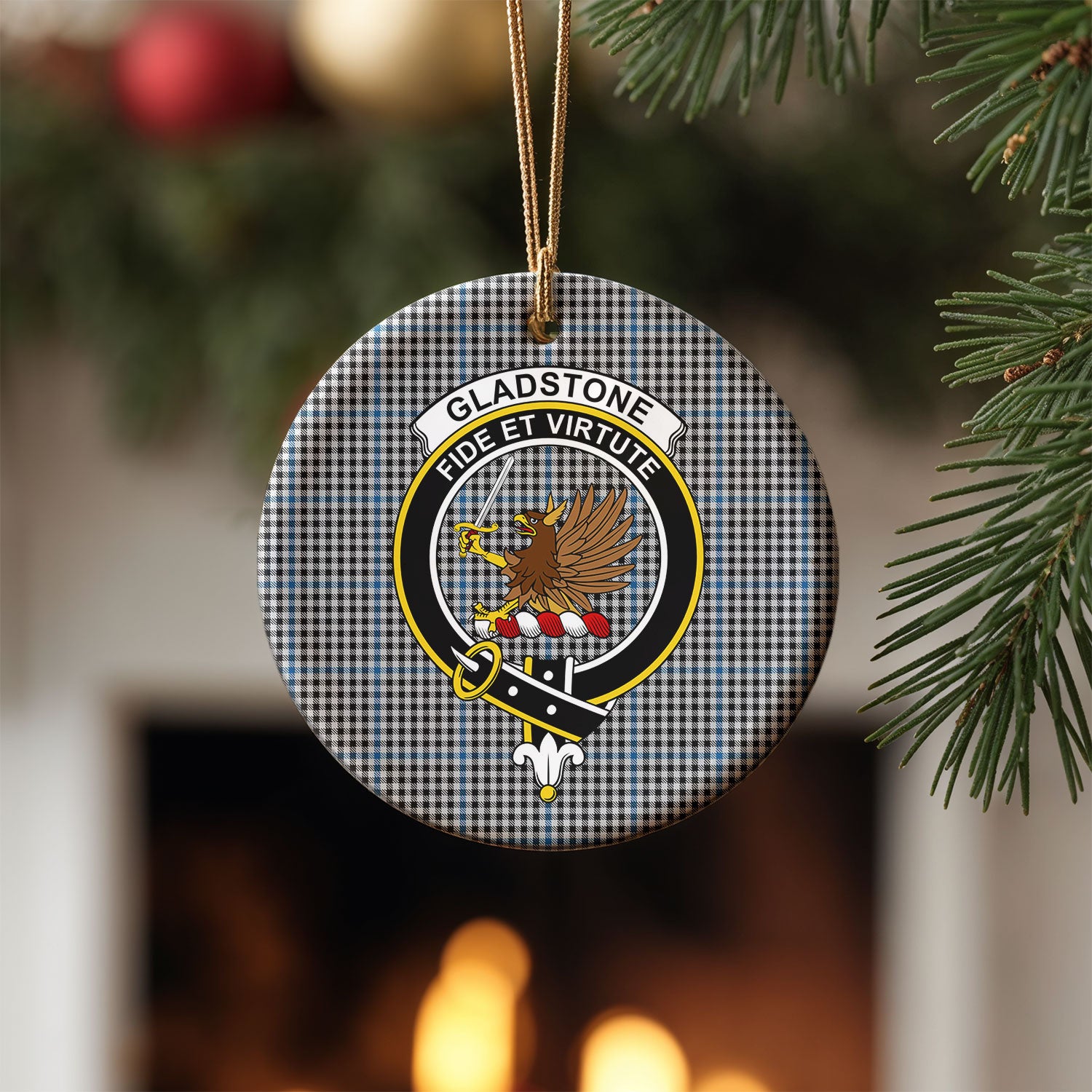 Gladstone Tartan Crest Christmas Ceramic Ornament