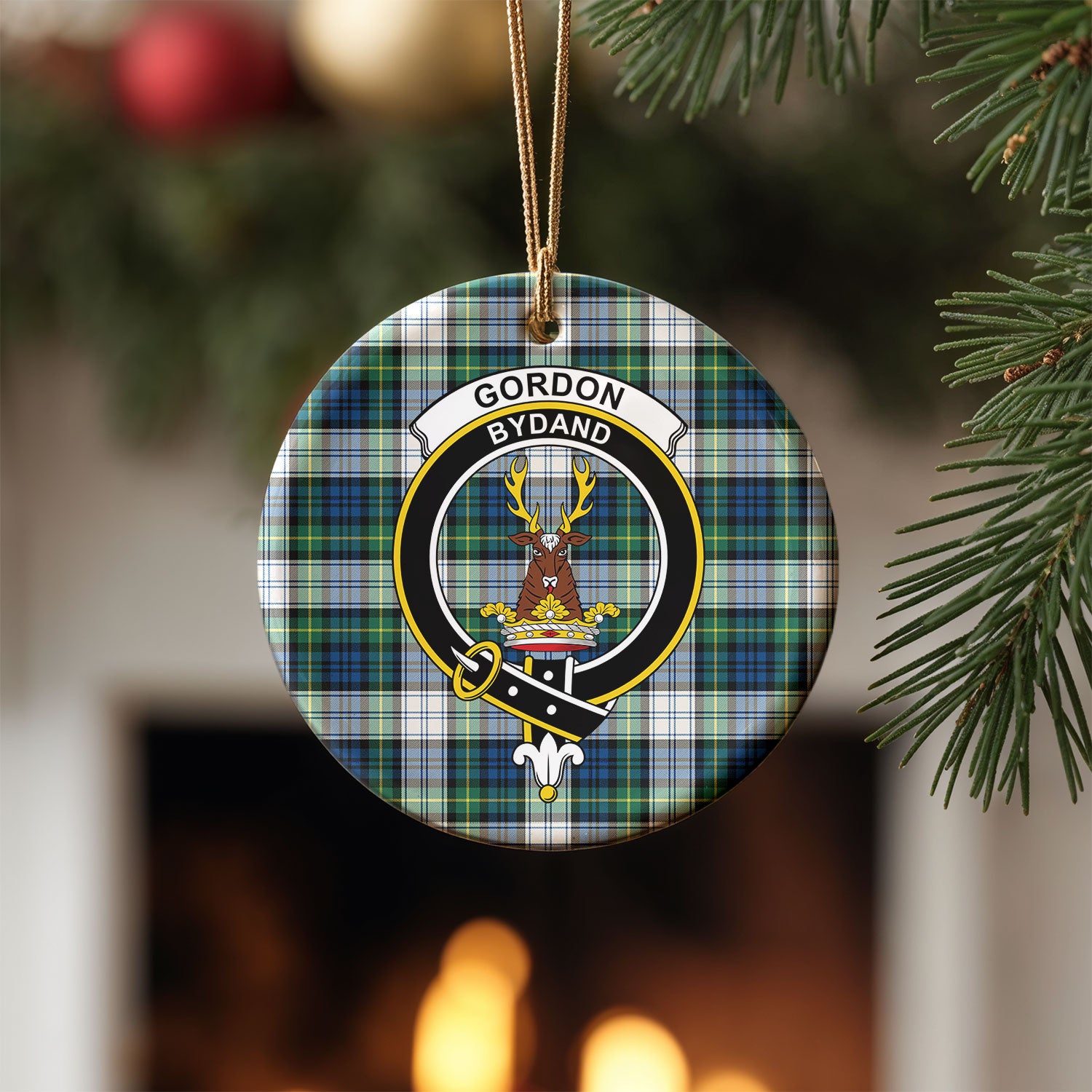 Gordon Dress Ancient Tartan Crest Christmas Ceramic Ornament
