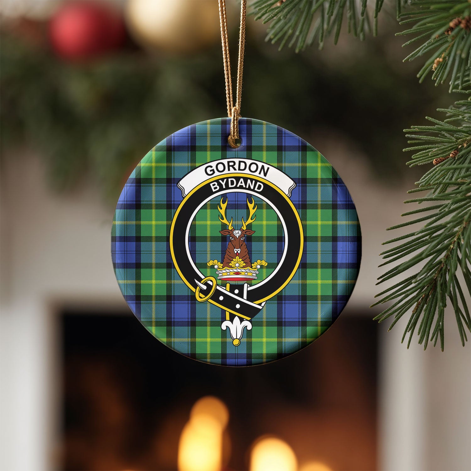 Gordon Old Ancient Tartan Crest Christmas Ceramic Ornament