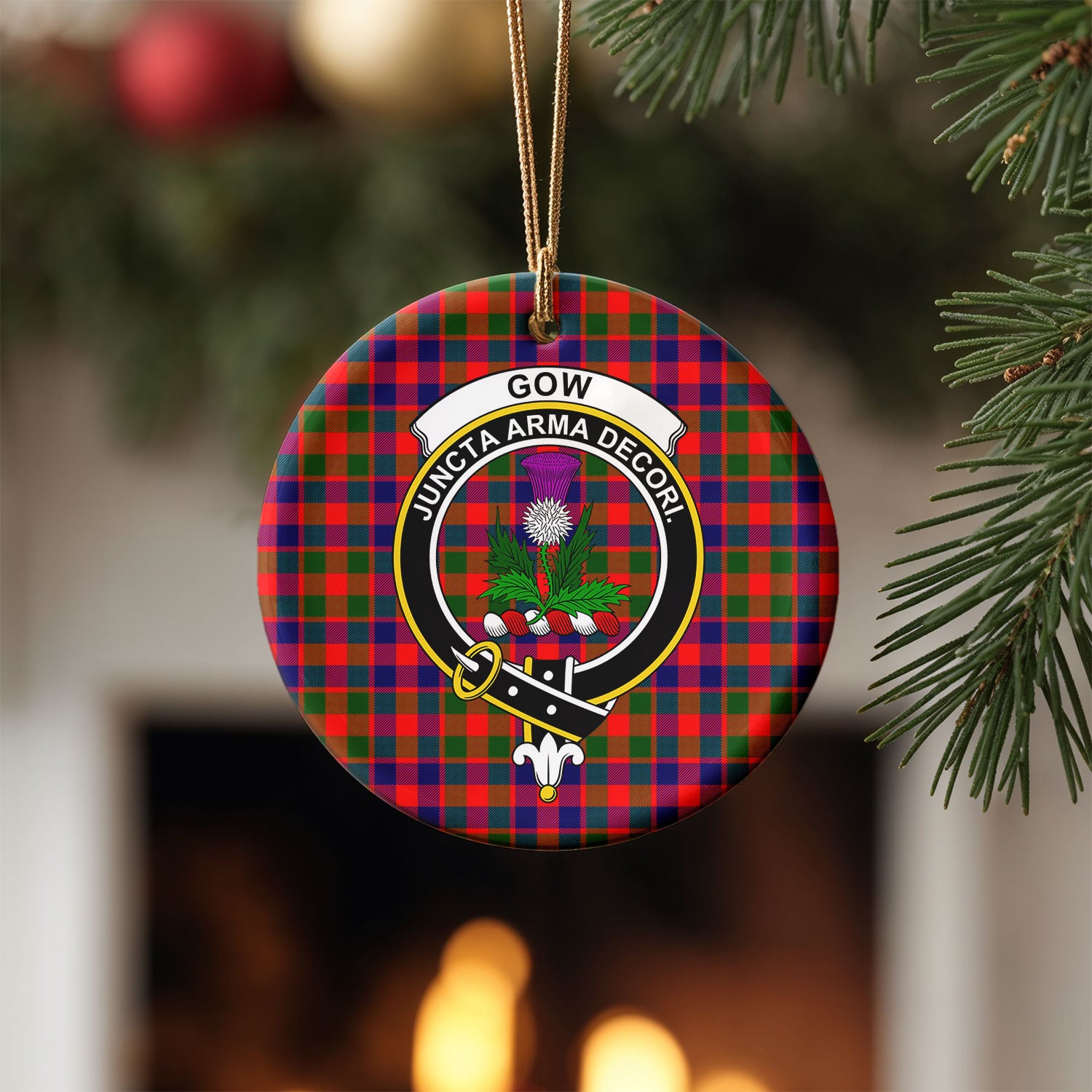 Gow (of Skeoch) Tartan Crest Christmas Ceramic Ornament