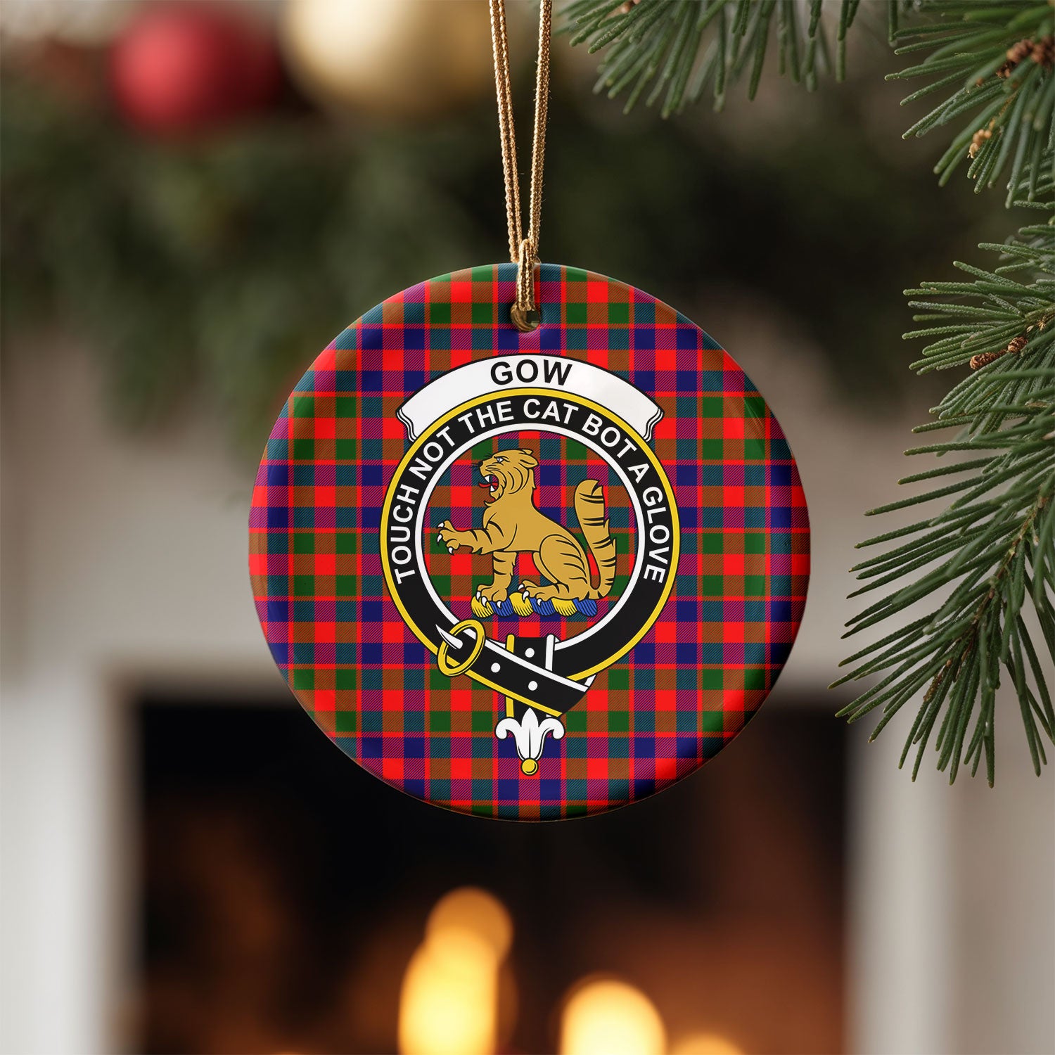 Gow (or McGouan) Tartan Crest Christmas Ceramic Ornament