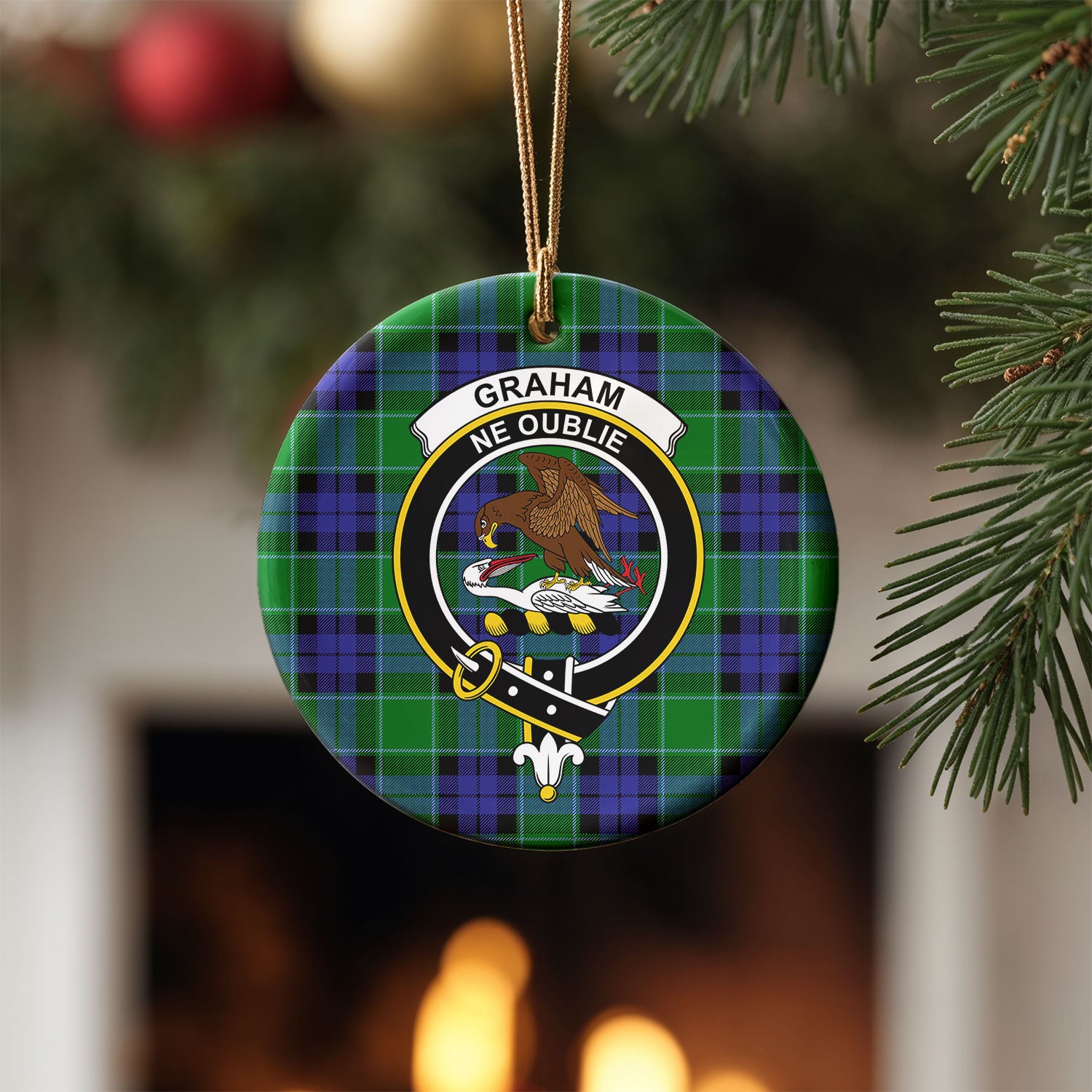 Graham of Menteith Modern Tartan Crest Christmas Ceramic Ornament