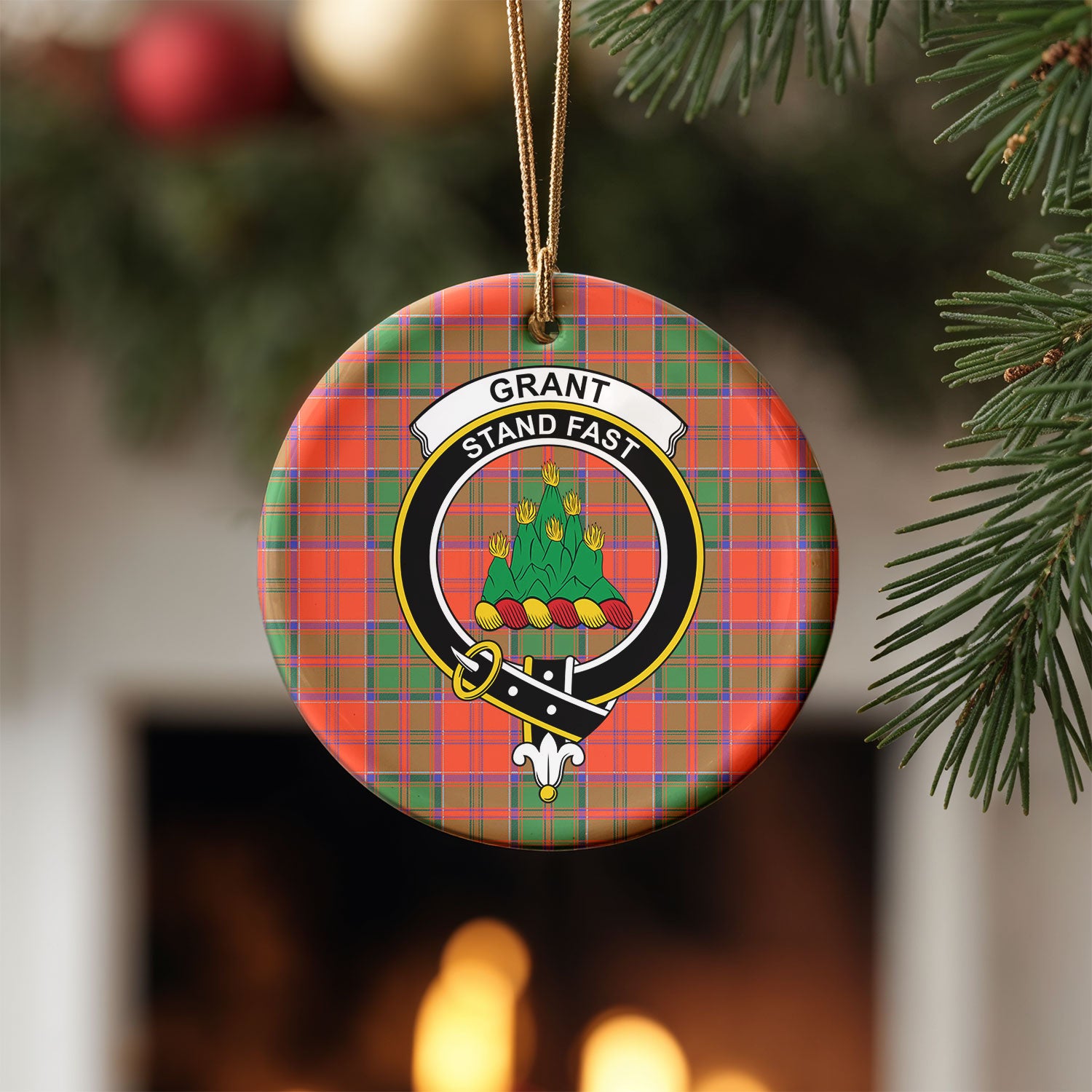 Grant Ancient Tartan Crest Christmas Ceramic Ornament