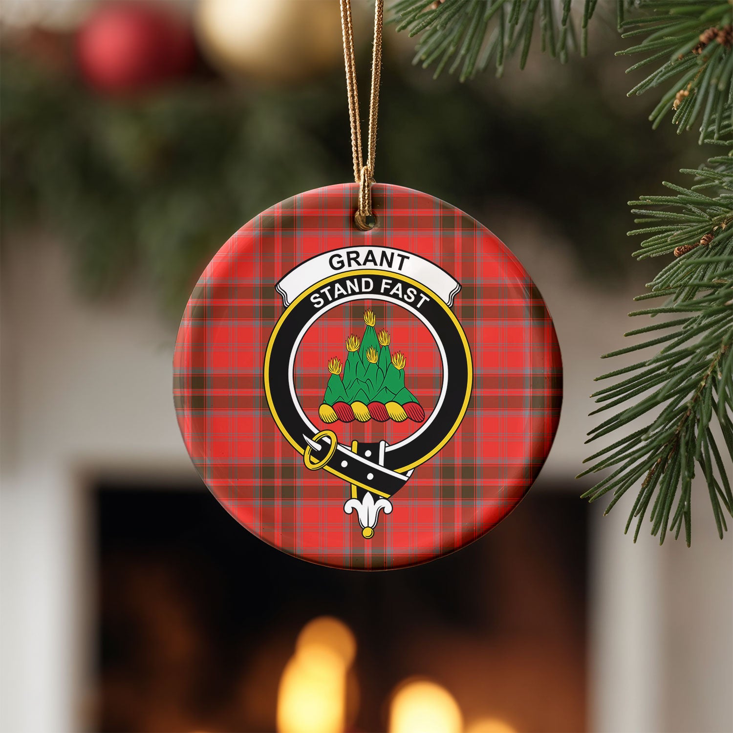 Grant Weathered  Tartan Crest Christmas Ceramic Ornament