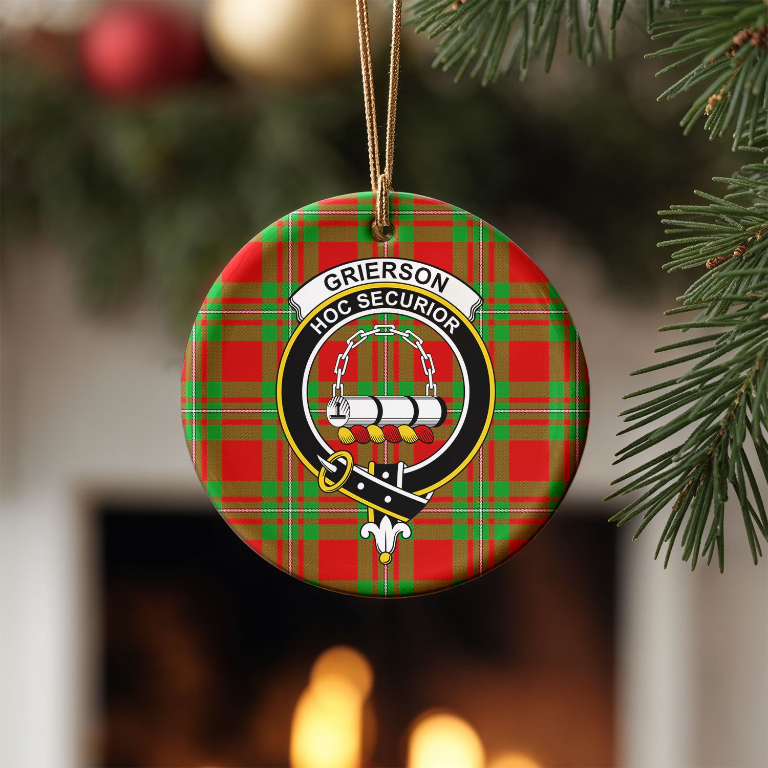 Grierson Tartan Crest Christmas Ceramic Ornament
