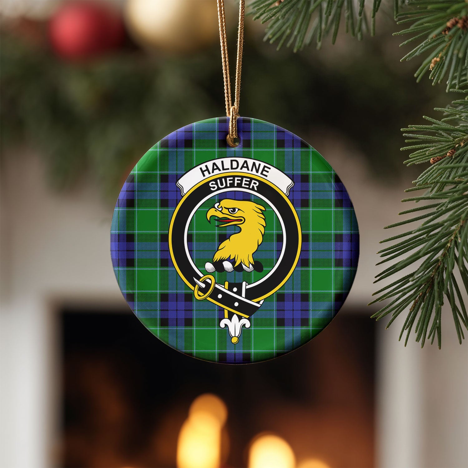 Haldane Tartan Crest Christmas Ceramic Ornament