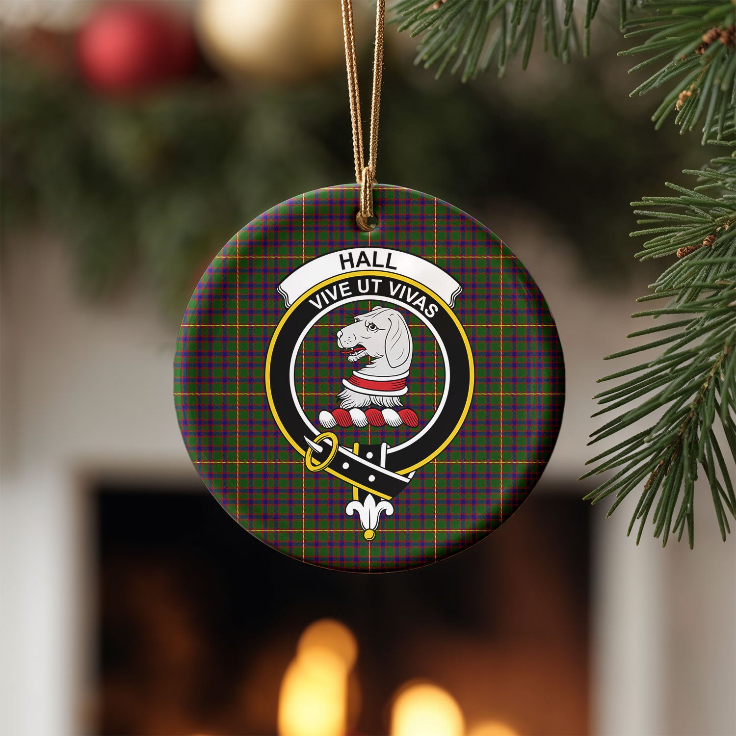 Hall Tartan Crest Christmas Ceramic Ornament