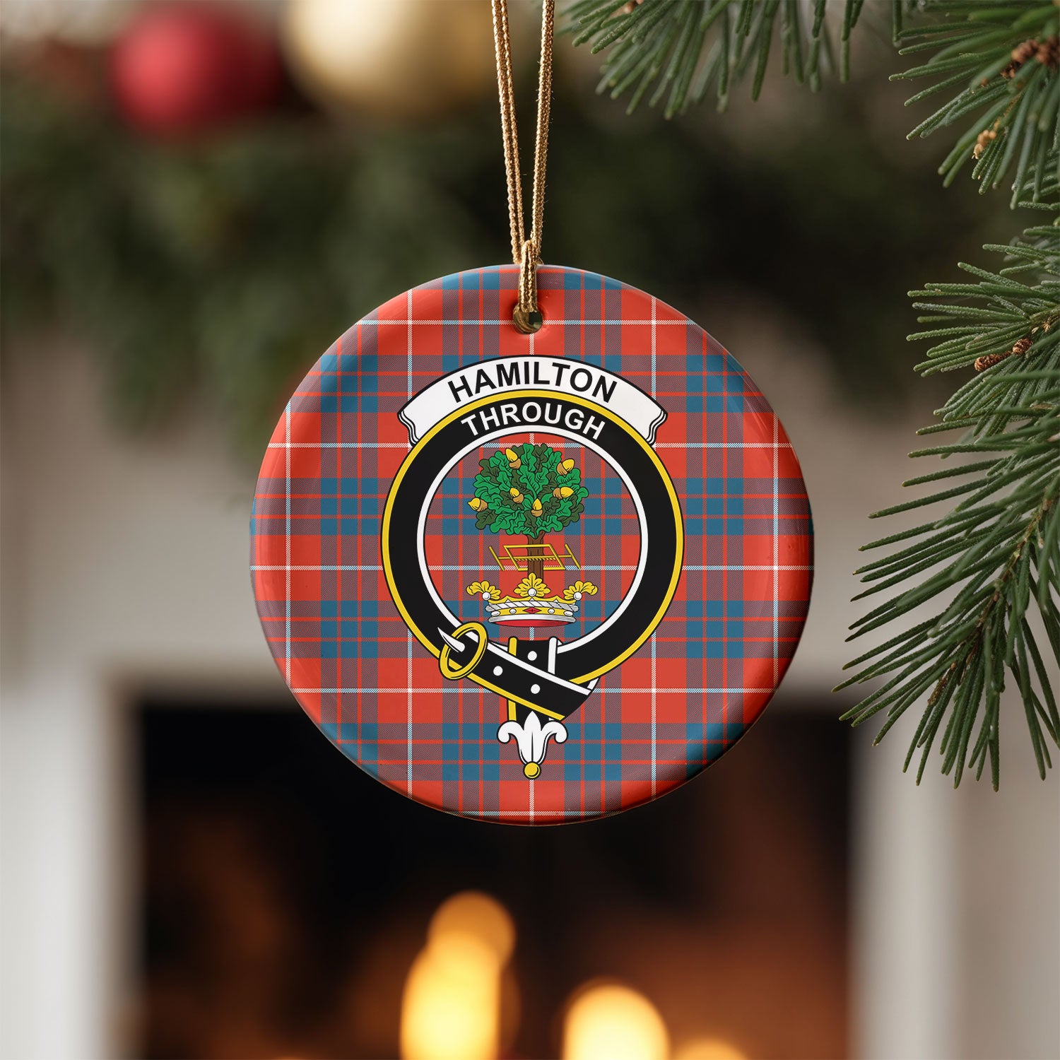 Hamilton Ancient Tartan Crest Christmas Ceramic Ornament