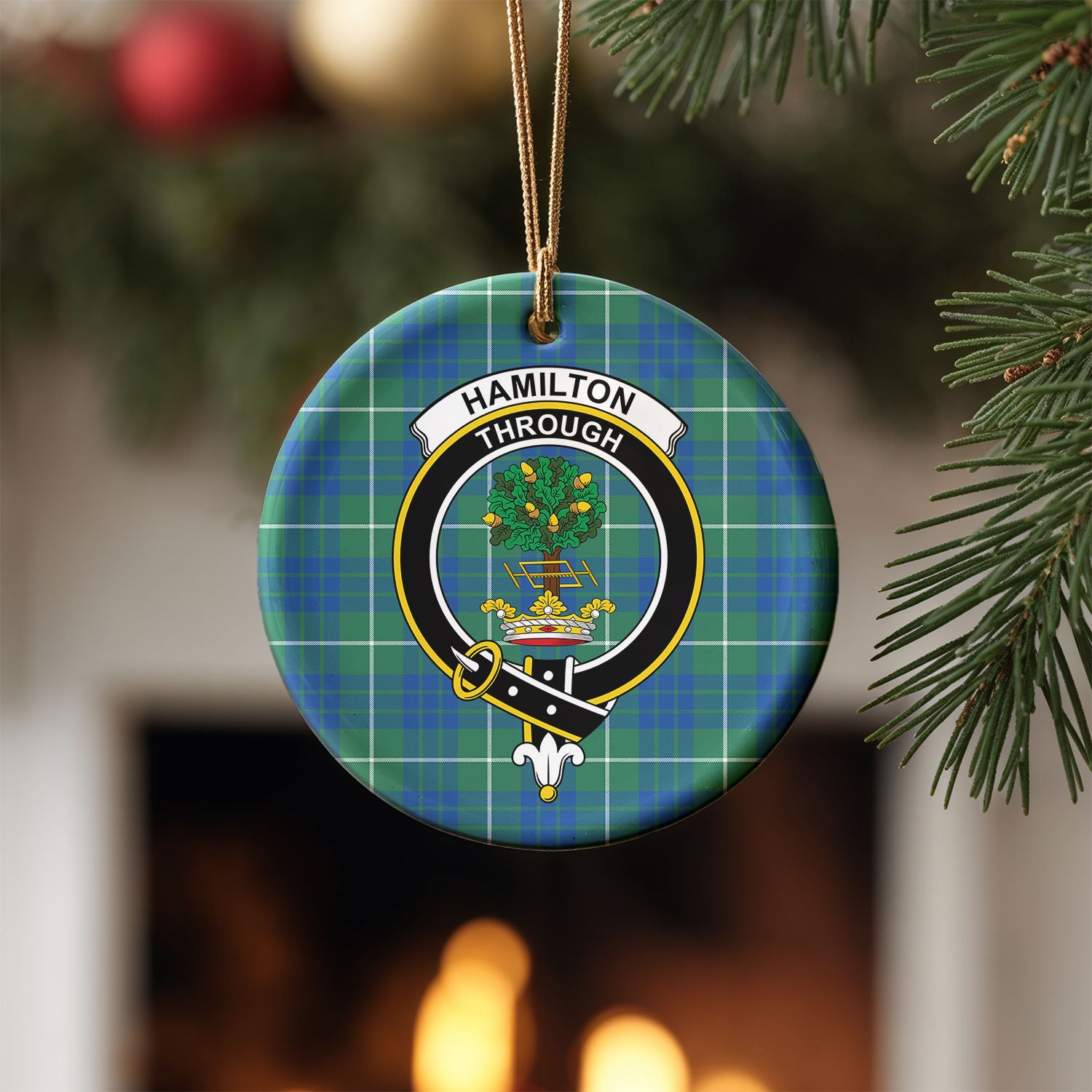 Hamilton Hunting Ancient Tartan Crest Christmas Ceramic Ornament
