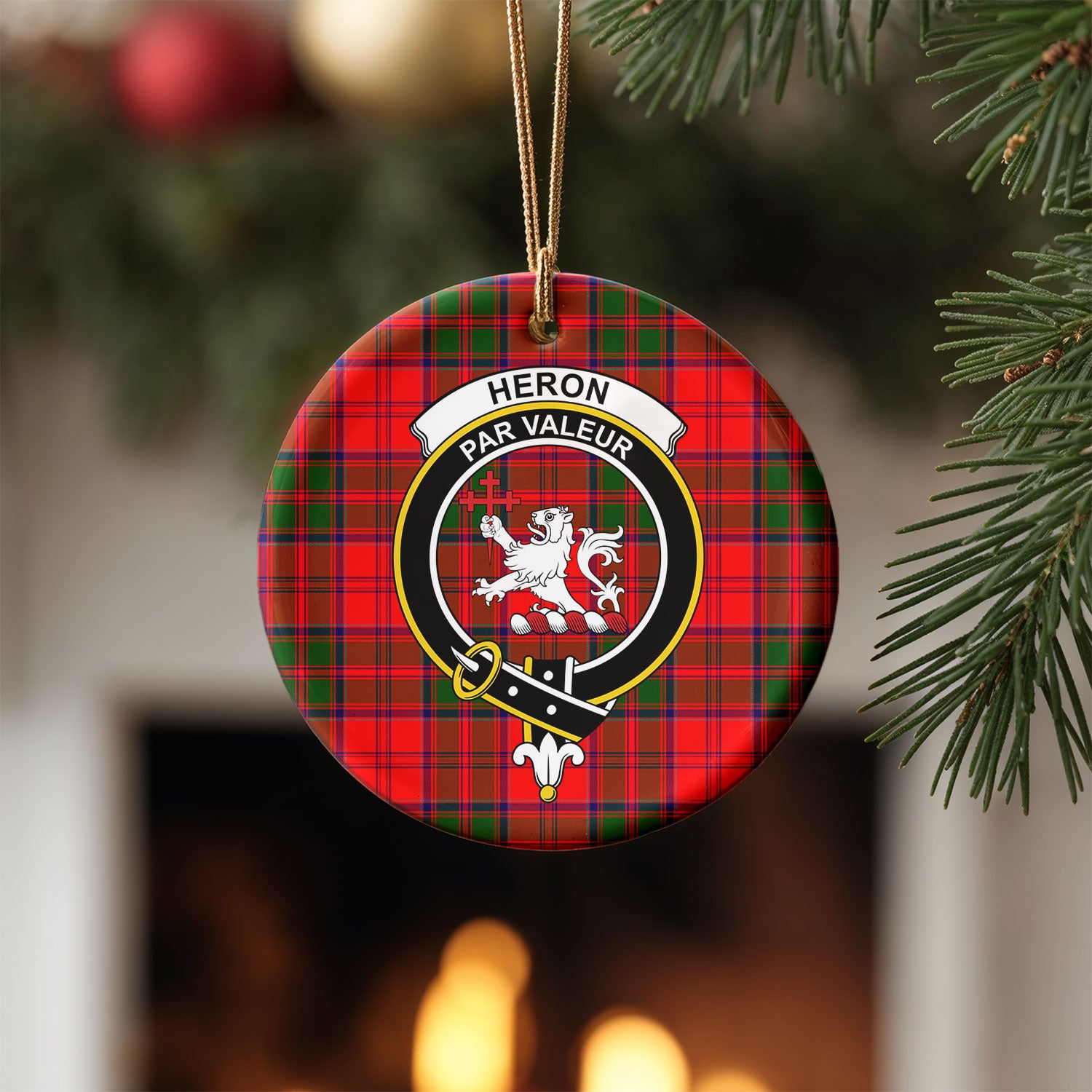 Heron Tartan Crest Christmas Ceramic Ornament
