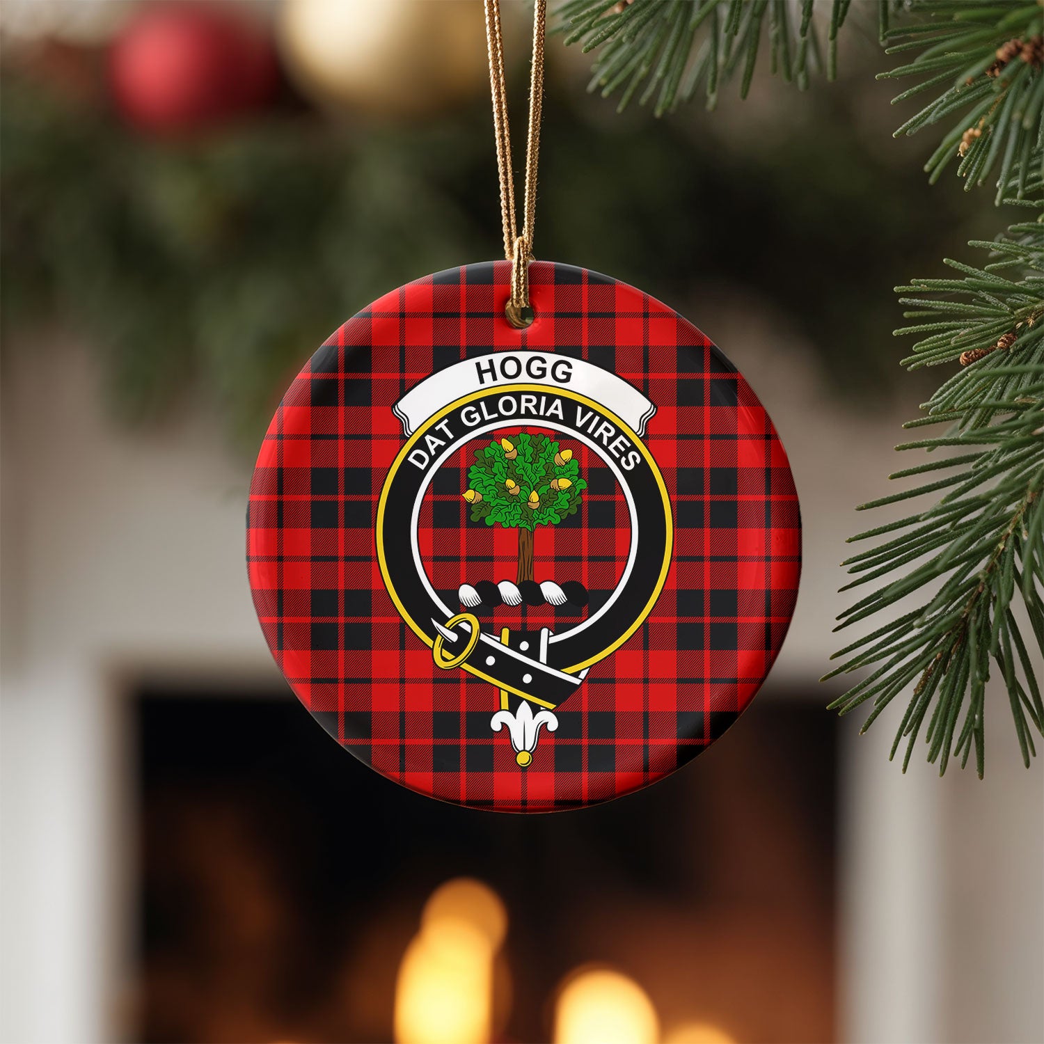 Hogg Tartan Crest Christmas Ceramic Ornament