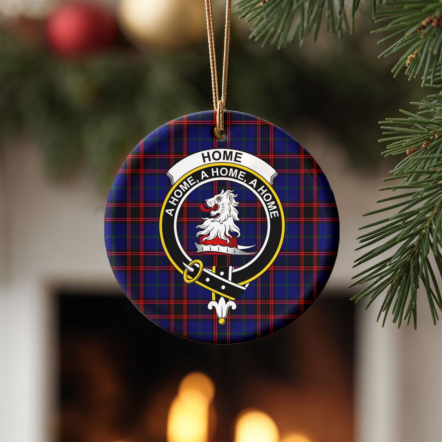 Home Modern Tartan Crest Christmas Ceramic Ornament