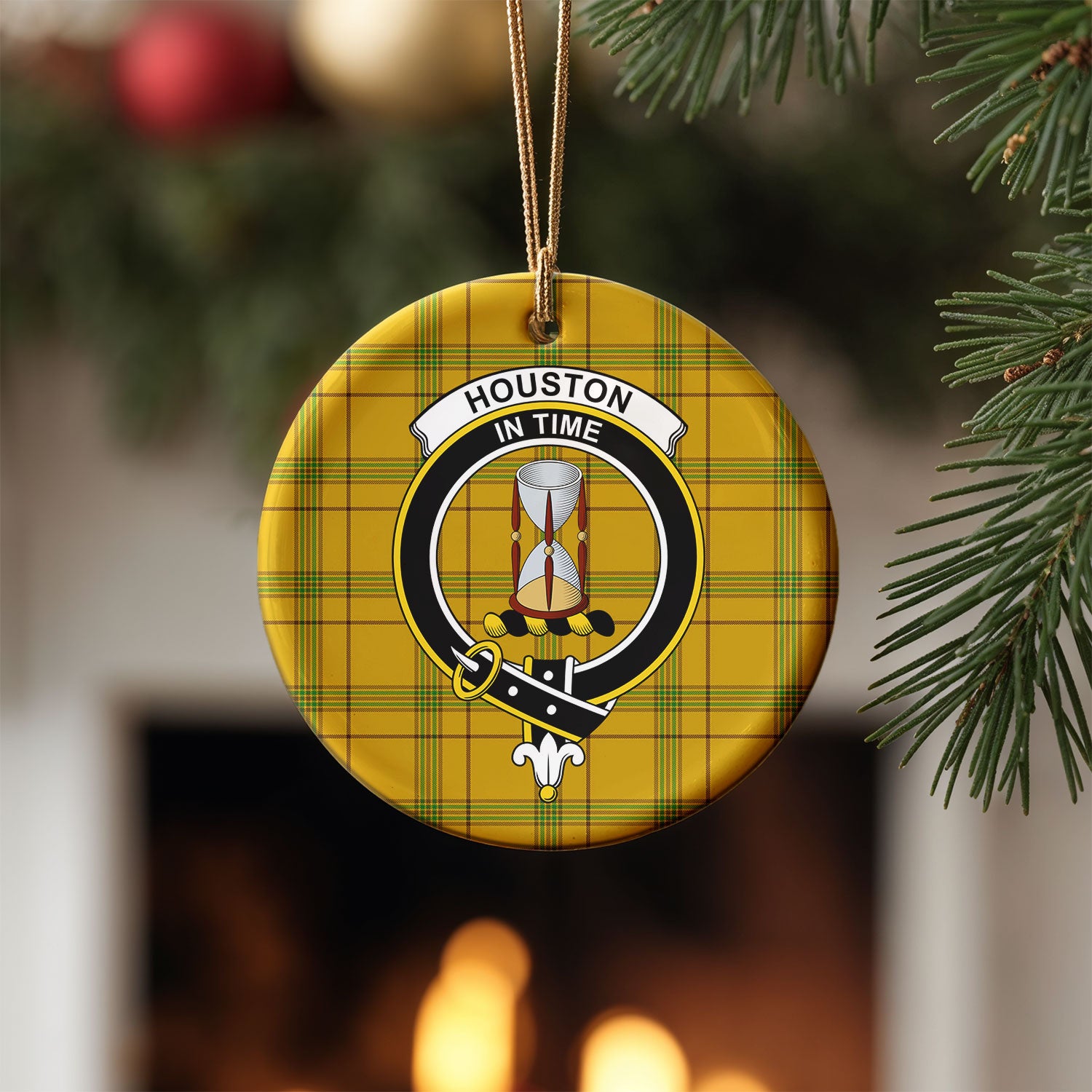 Houston Tartan Crest Christmas Ceramic Ornament