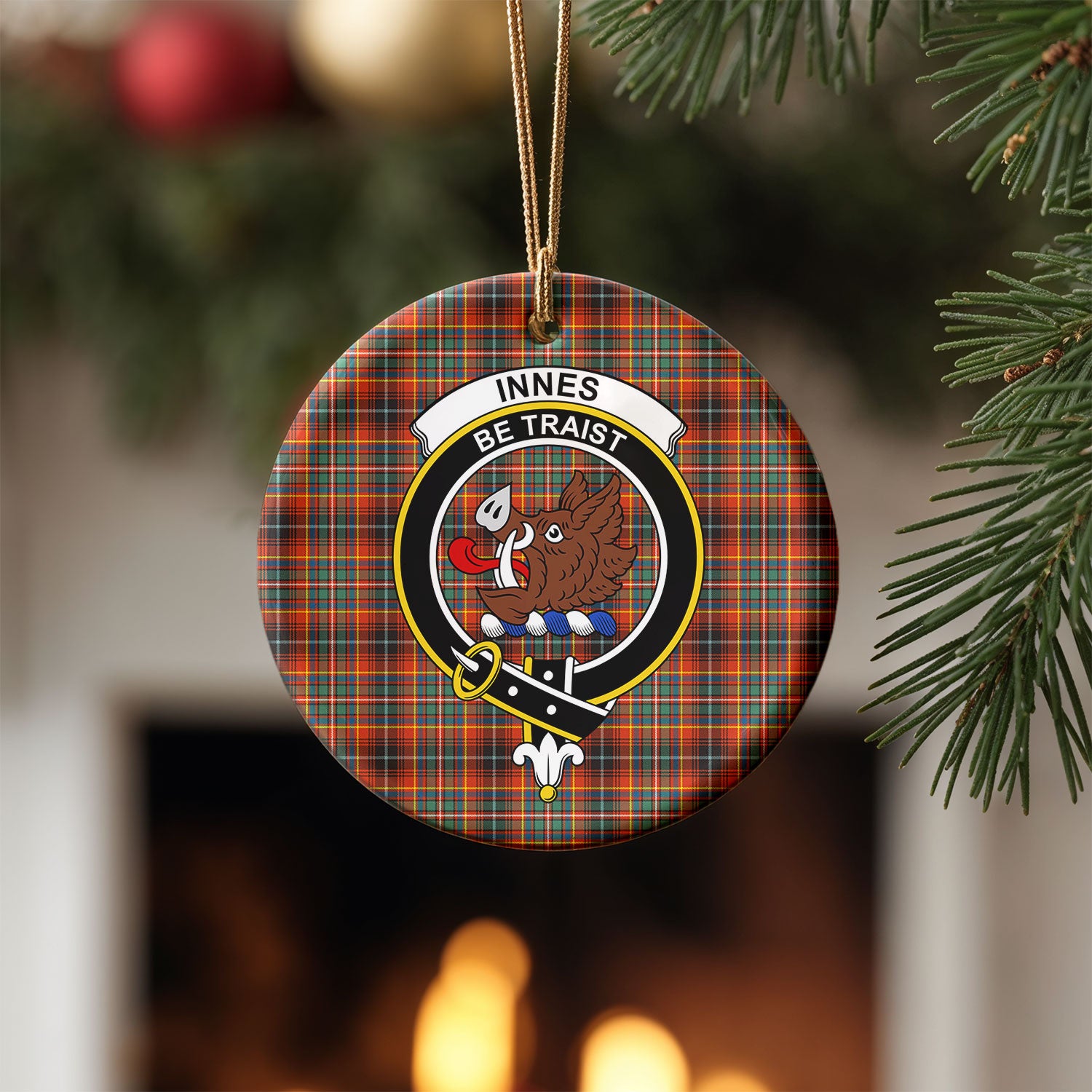 Innes Ancient Tartan Crest Christmas Ceramic Ornament