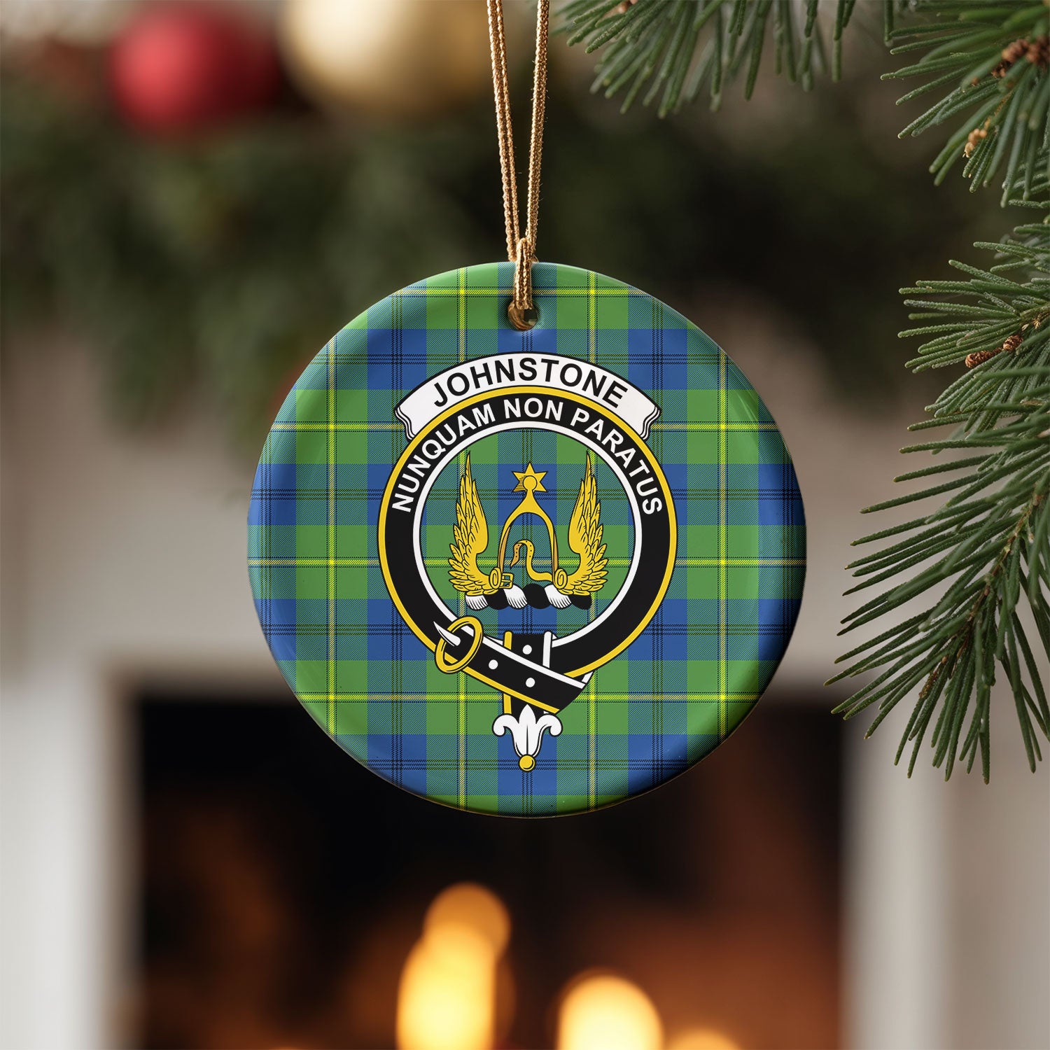 Johnstone Ancient Tartan Crest Christmas Ceramic Ornament
