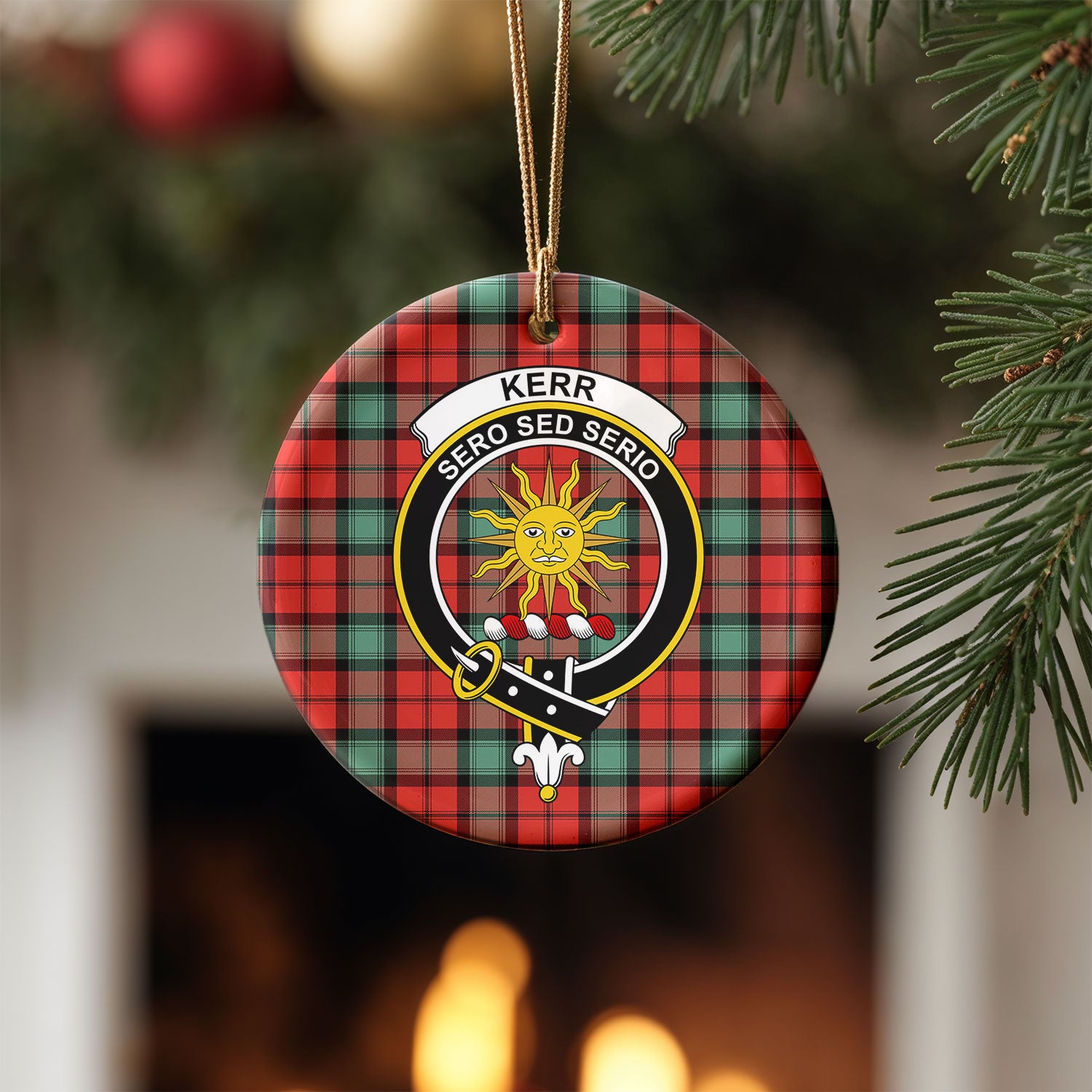 Kerr Ancient Tartan Crest Christmas Ceramic Ornament