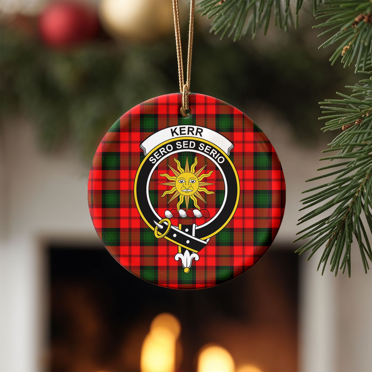Kerr Modern Tartan Crest Christmas Ceramic Ornament
