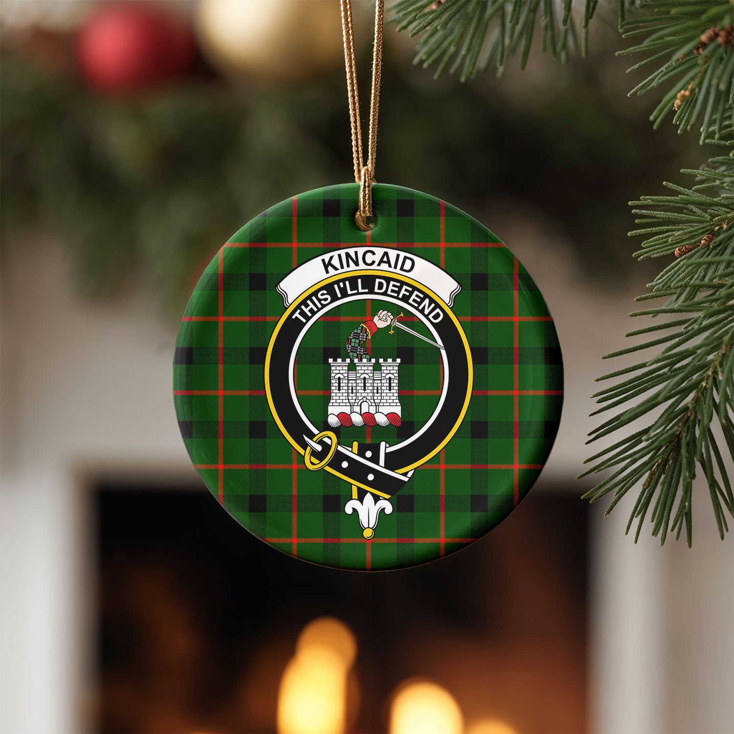 Kincaid Tartan Crest Christmas Ceramic Ornament