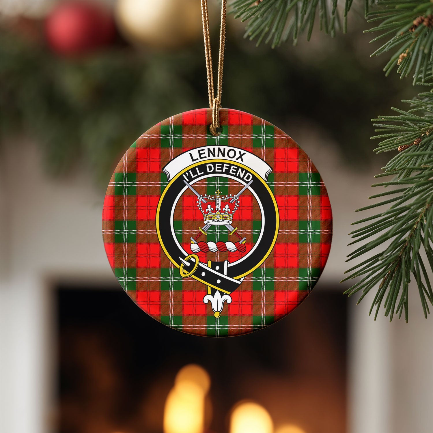Lennox (Lennox Kincaid) Tartan Crest Christmas Ceramic Ornament