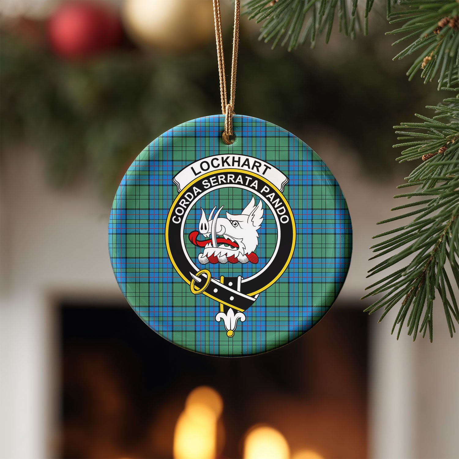 Lockhart Tartan Crest Christmas Ceramic Ornament