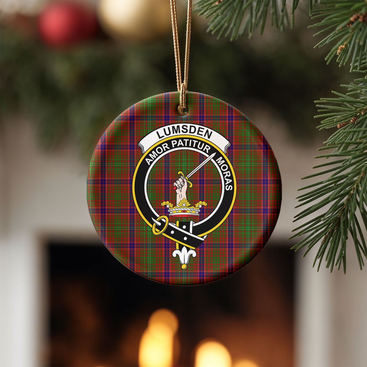 Lumsden Tartan Crest Christmas Ceramic Ornament