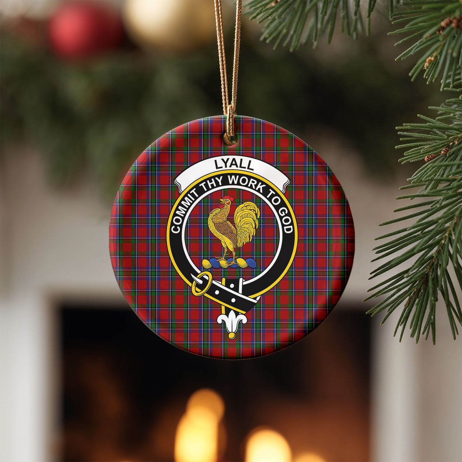 Lyall Tartan Crest Christmas Ceramic Ornament