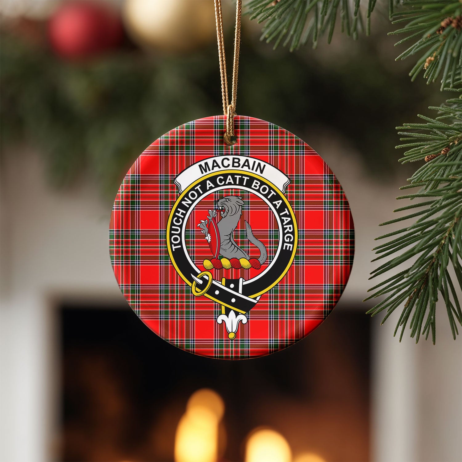 MacBain Tartan Crest Christmas Ceramic Ornament